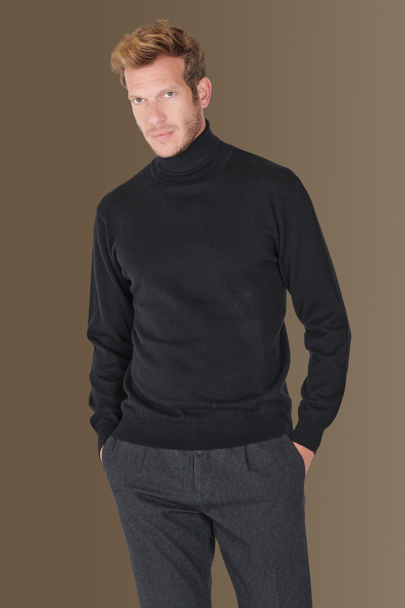 Maglia collo alto misto lana e cotone image number 0