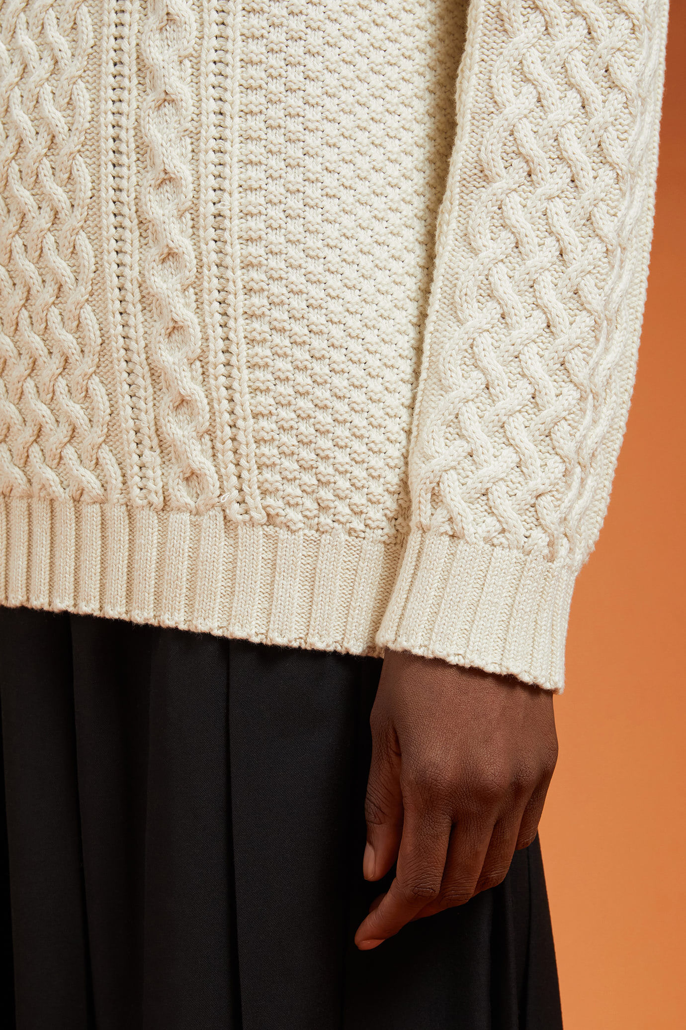 Pull à col rond pour femme, 100% coton, maille torsadée à motifs norvégiens image number 2