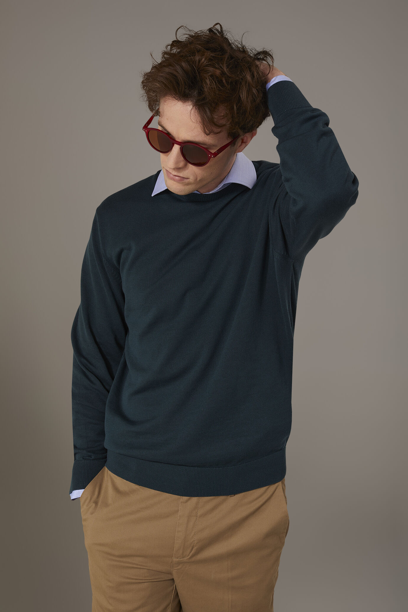 Round neck sweater 100% cotton image number 0