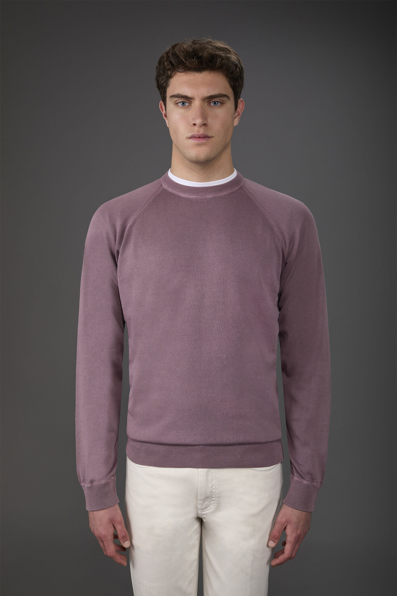 Men's crew neck 100% cotton sweater with raglan sleeves image number 1