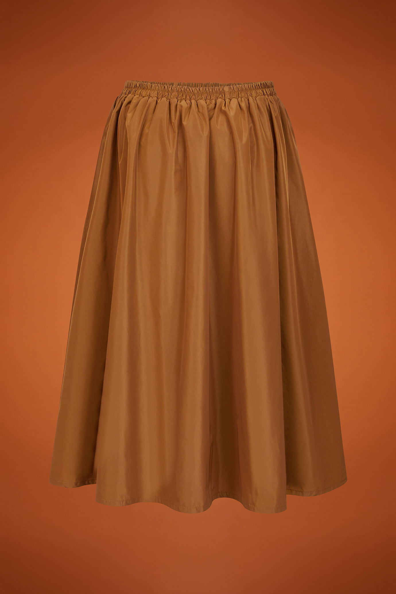 Jupe longue ballon pour femme en taffetas uni avec taille élastiquée, coupe classique image number 5