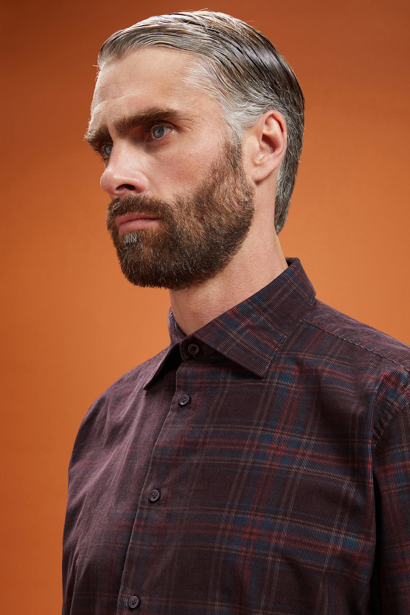 Camicia casual uomo collo classico 100% cotone tessuto velluto 1000 righe con stampa a quadri comfort fit image number 3