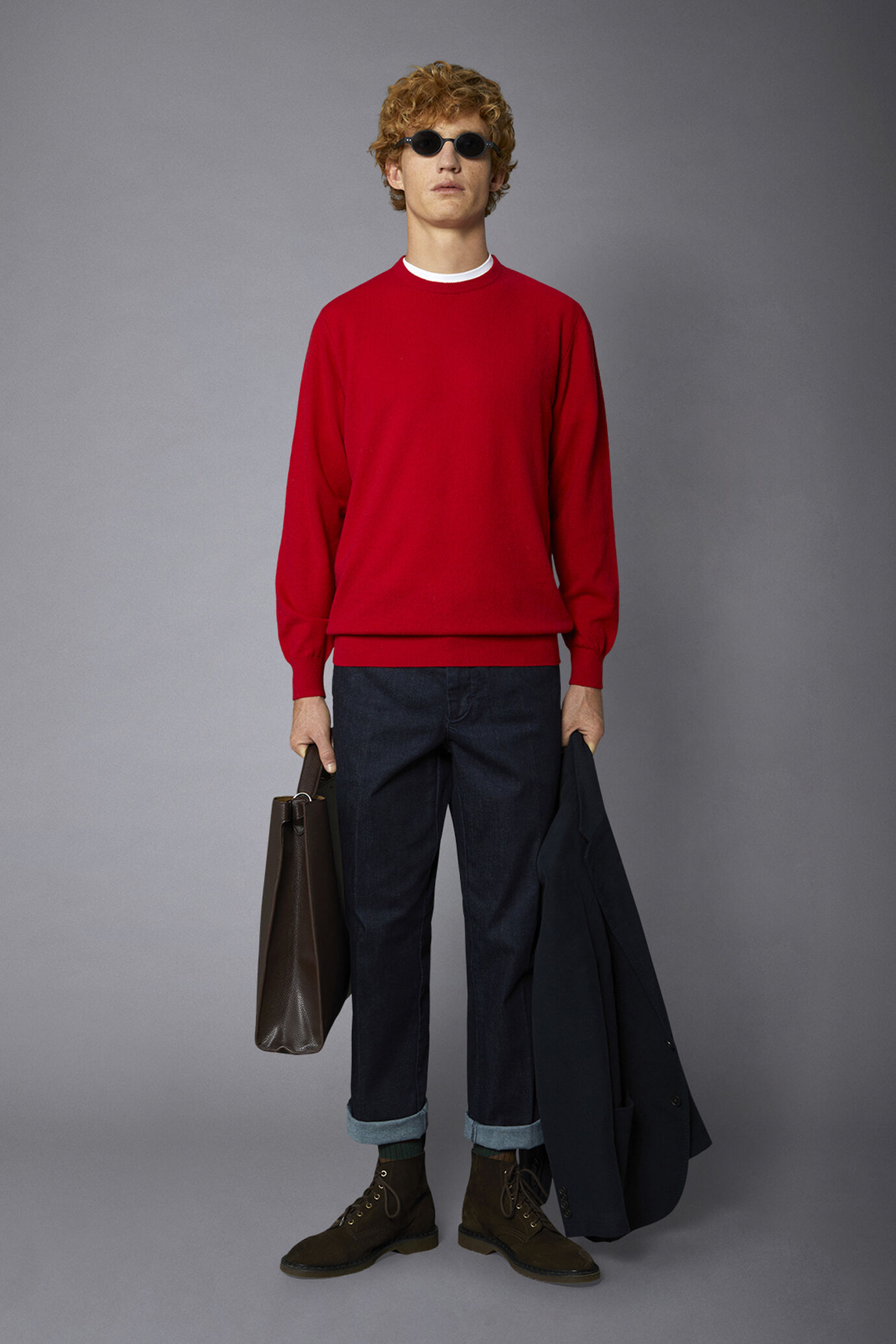 Men's crew neck wool blend lambswool regular fit sweater image number 0
