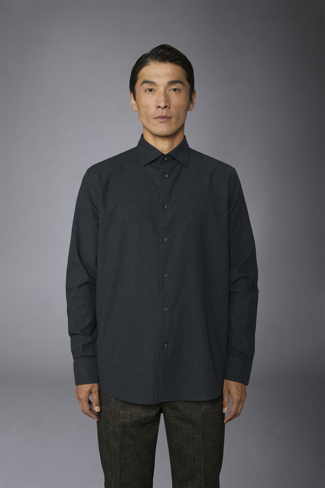 Men's casual shirt with french collar comfort fit herringbone flannel fabric image number 2