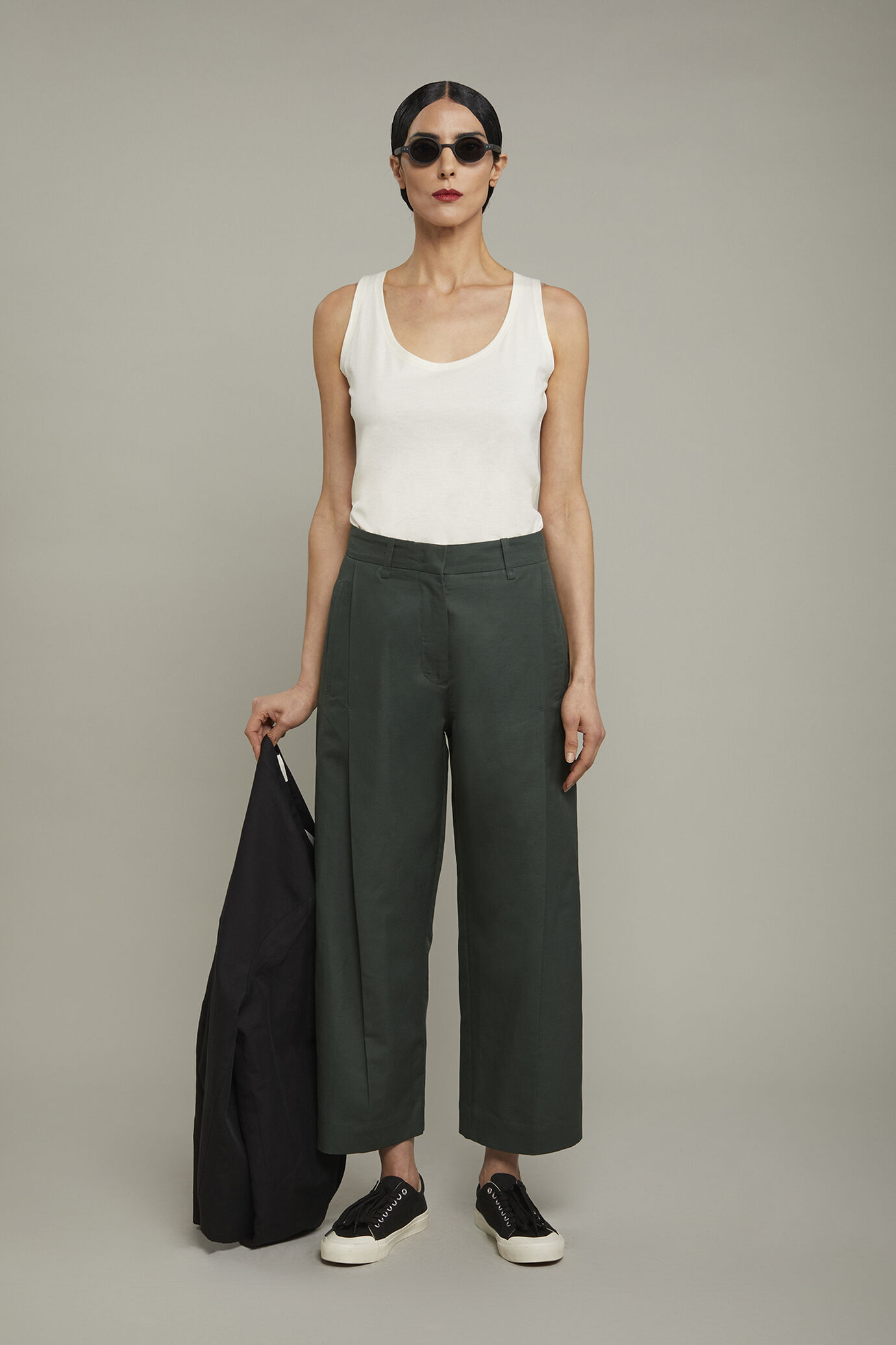 Pantalone donna a gamba larga misto lino e cotone regular fit image number 0