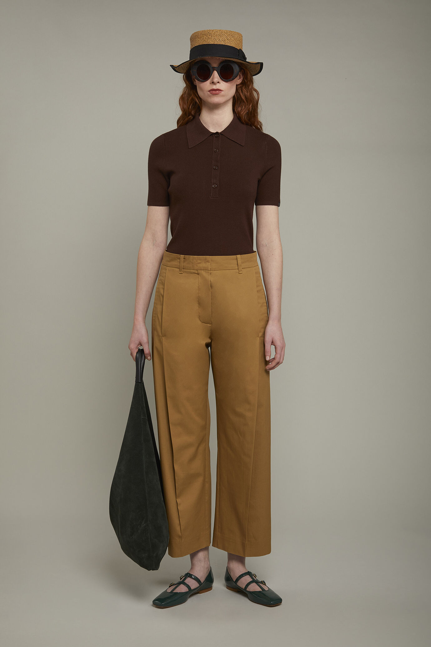 Pantalon femme uni en 100&nbsp;% coton uni coupe r&eacute;guli&egrave;re image number 0