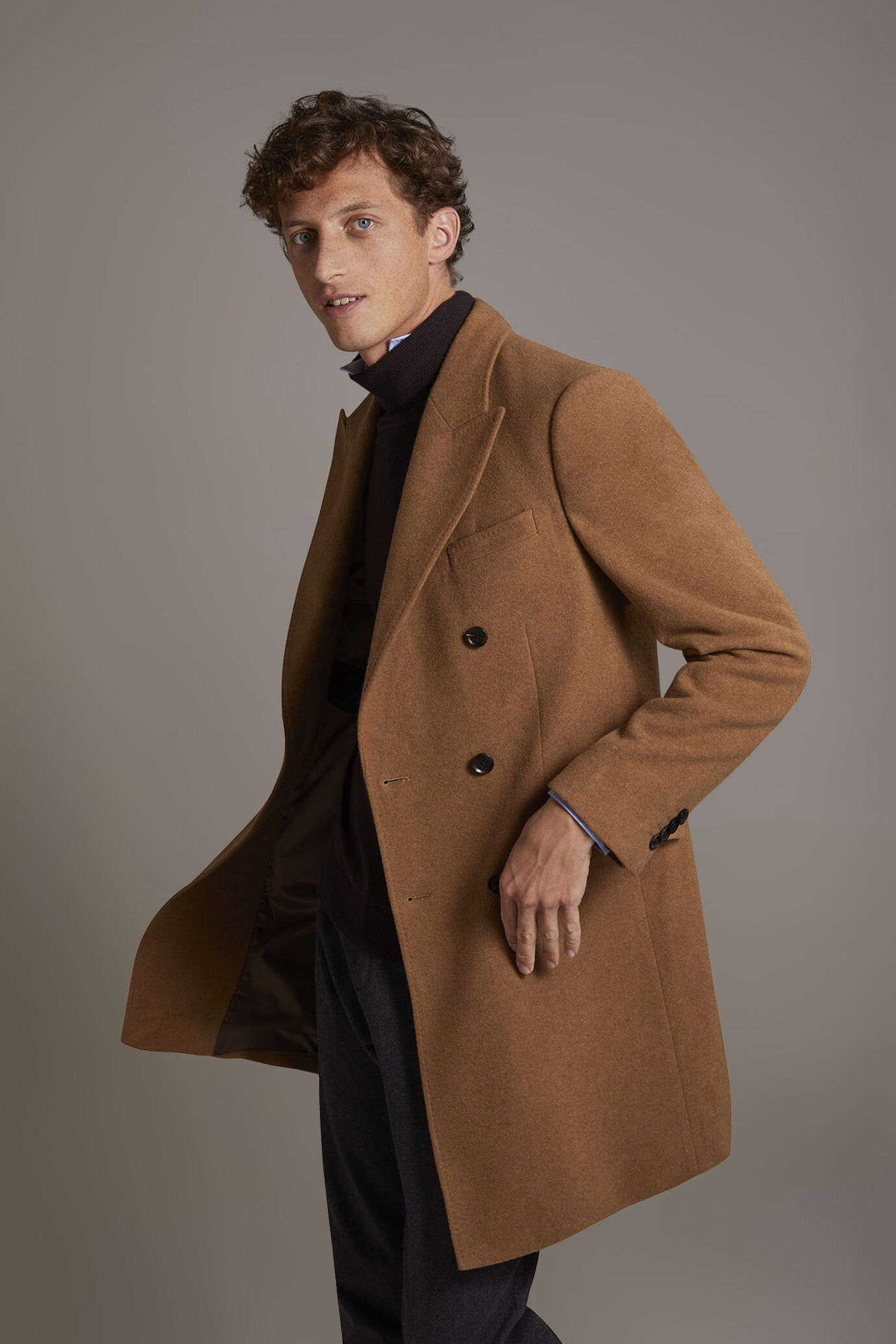 Cappotto classico doppiopetto misto lana lavorazione jersey image number 1