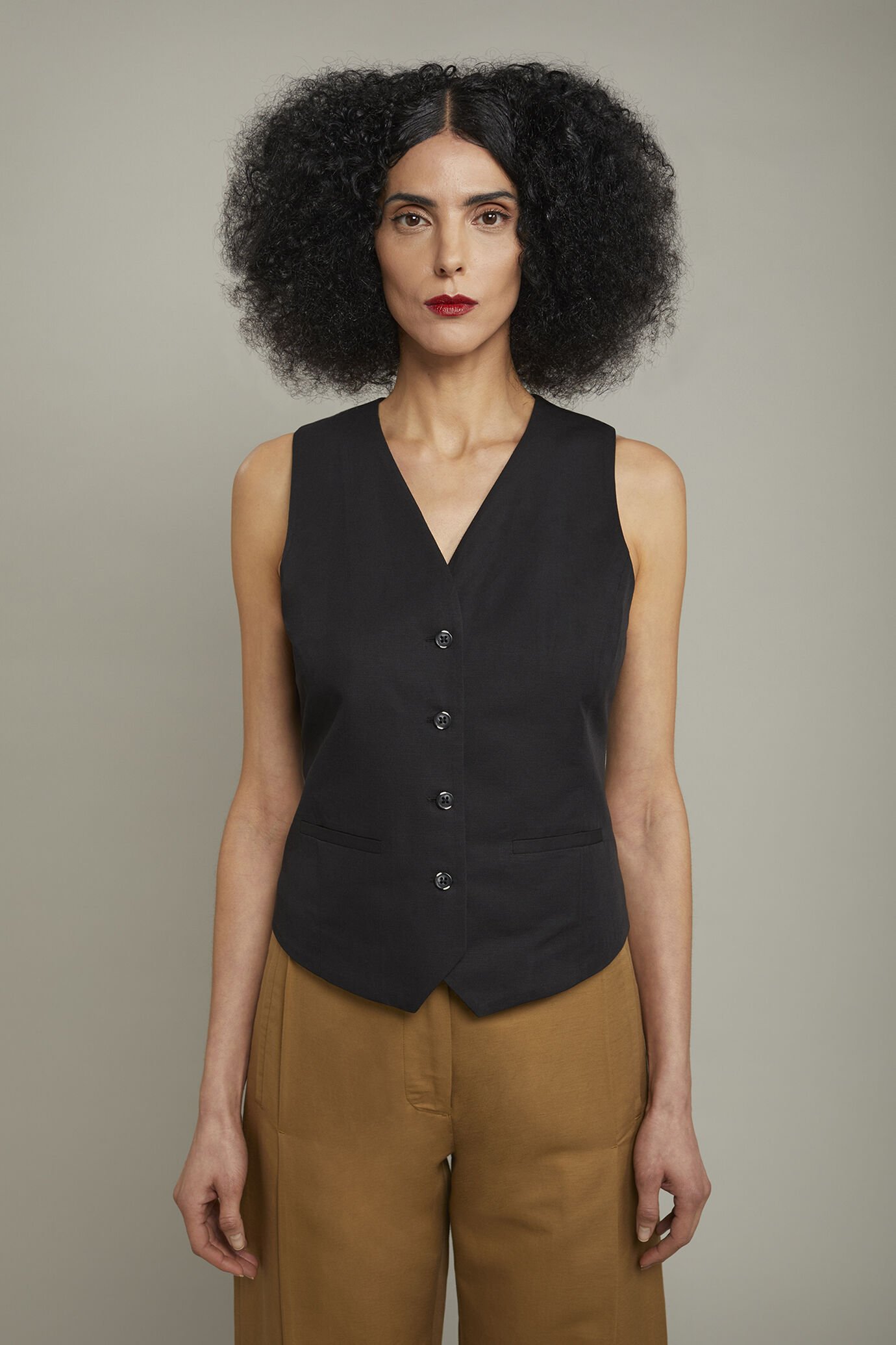 Gilet femme en lin et coton m&eacute;lang&eacute;s coupe r&eacute;guli&egrave;re