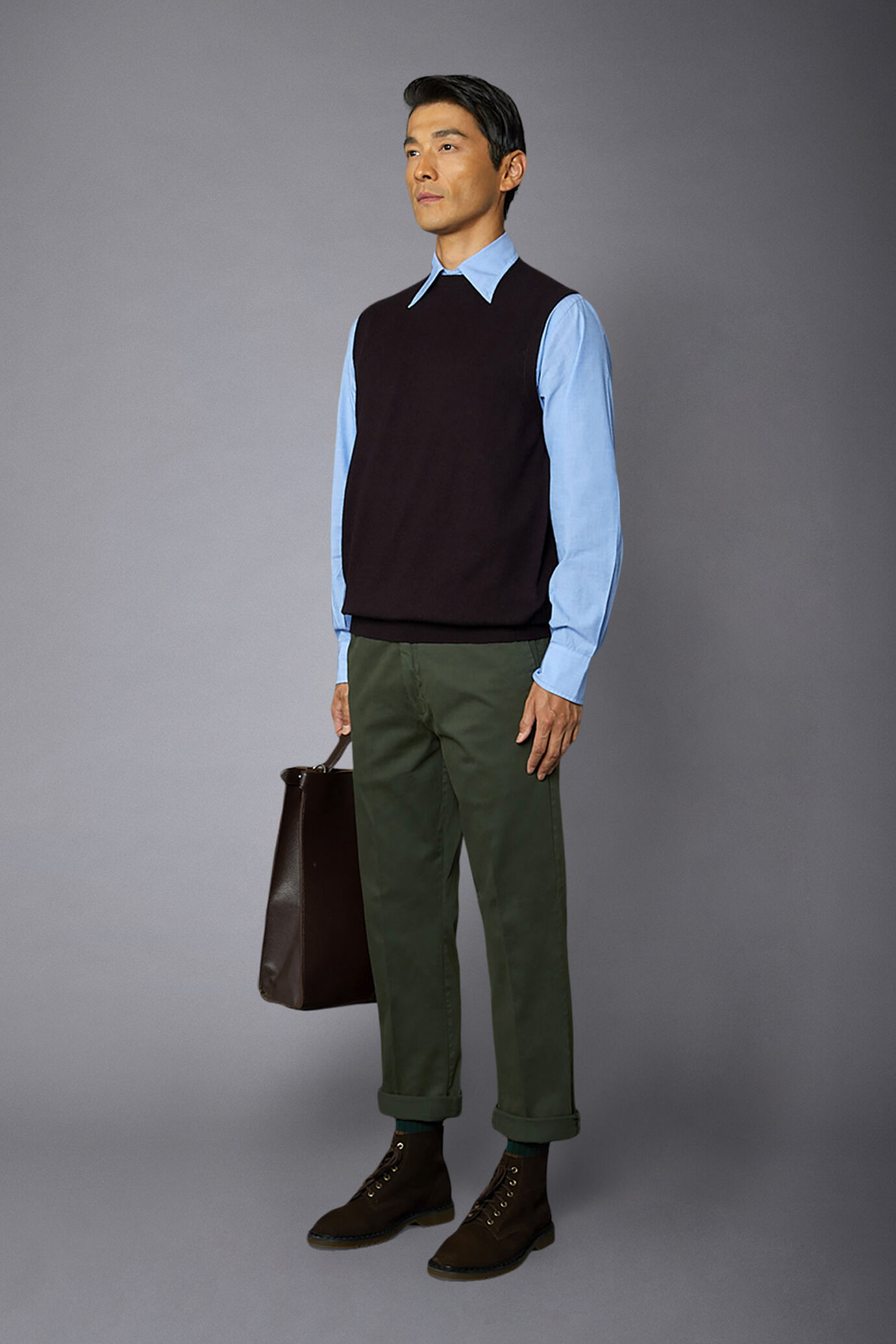 Men's wool and cotton roundneck waistcoat image number 1