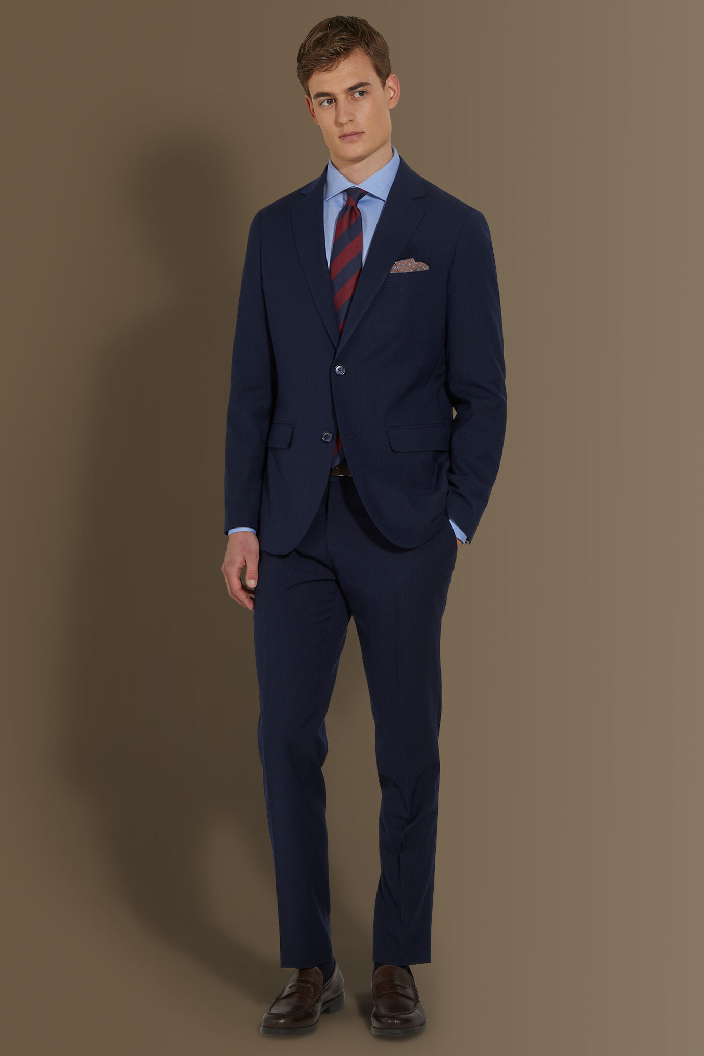 Single breasted suit flat trousers pinstripe fabric image number 0