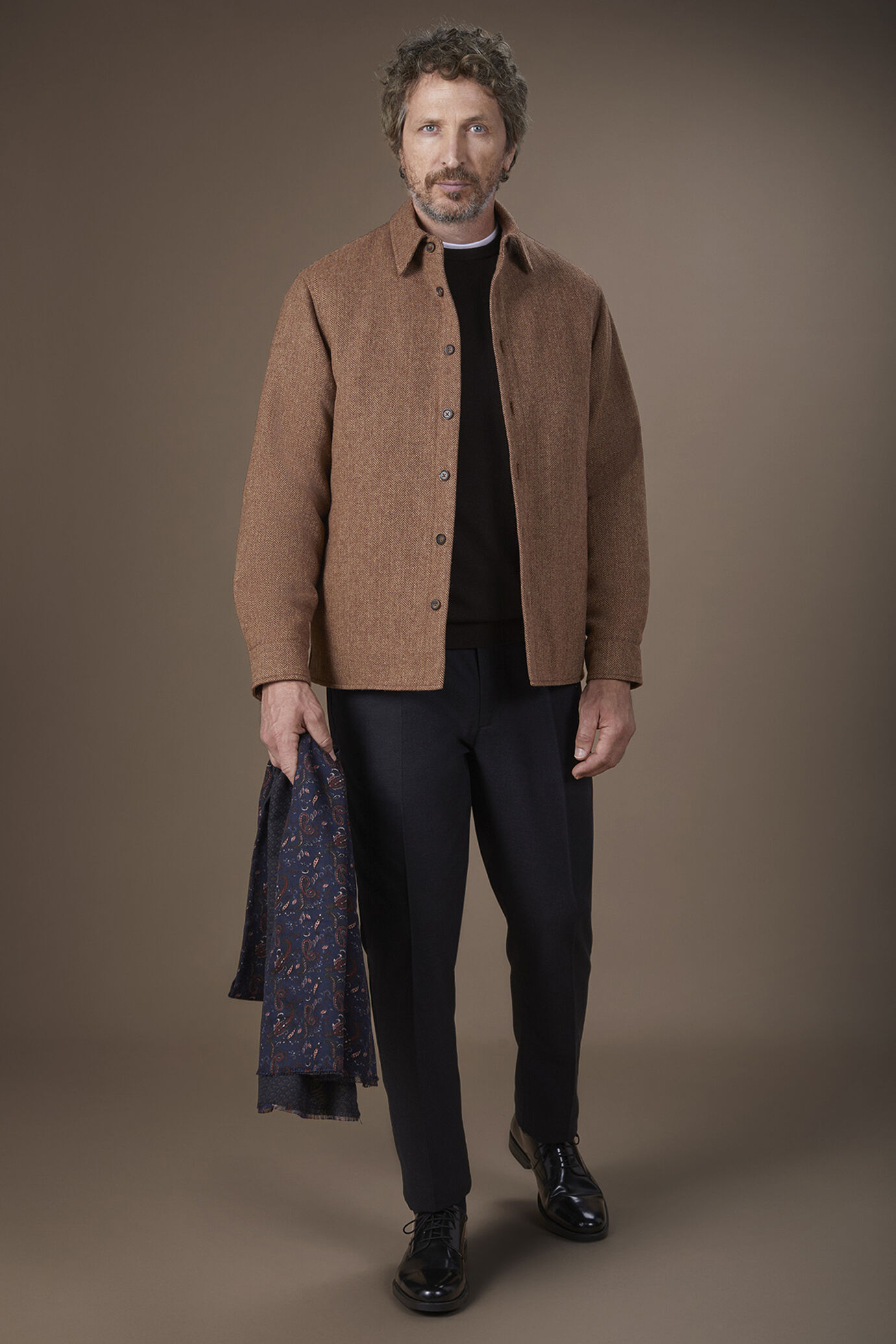 Herren-Overshirt mit Grätenmuster aus Wollgemisch in normaler Passform image number 0