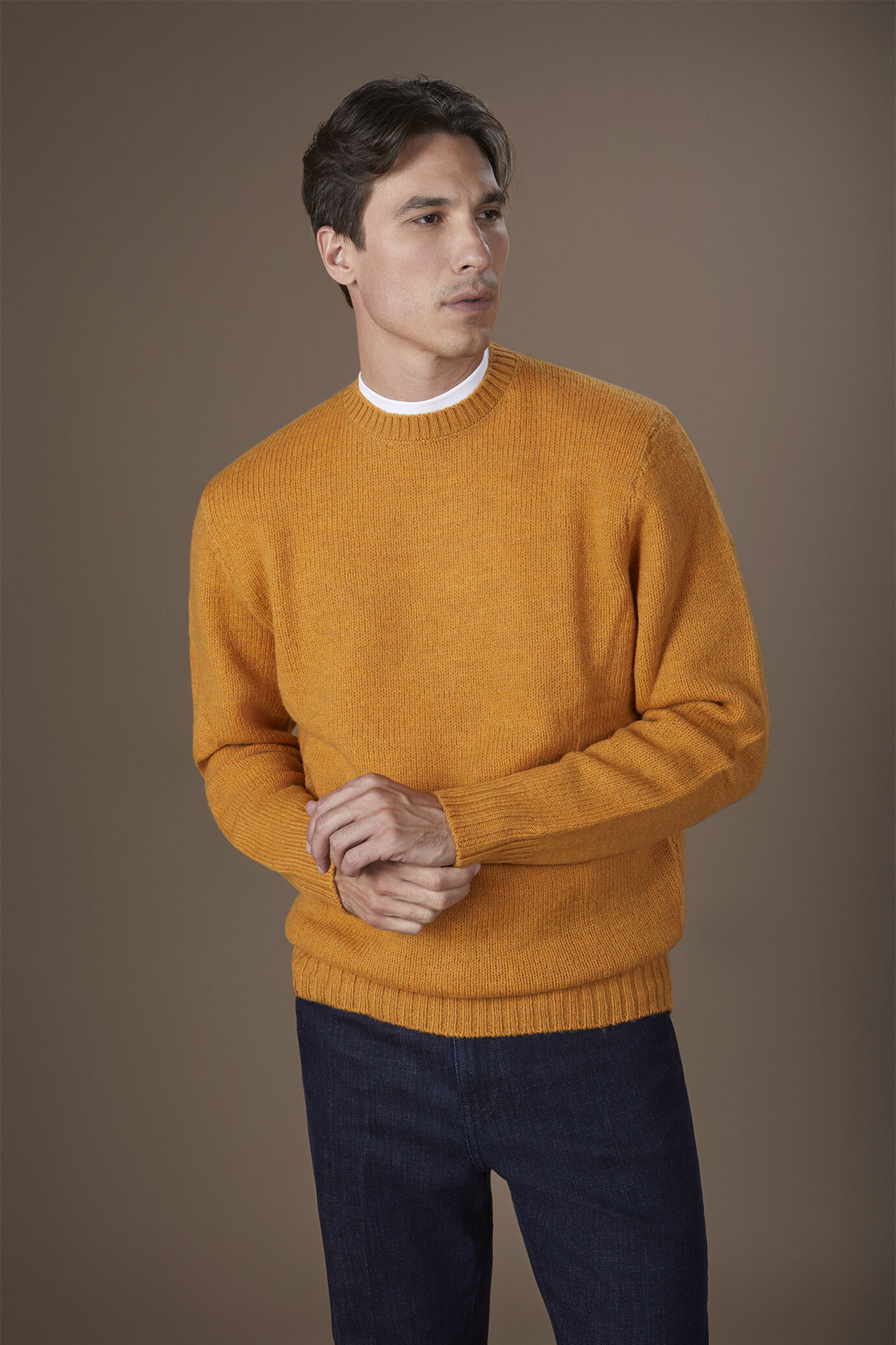 Pull homme à col rond, 100% laine, coupe classique image number 0