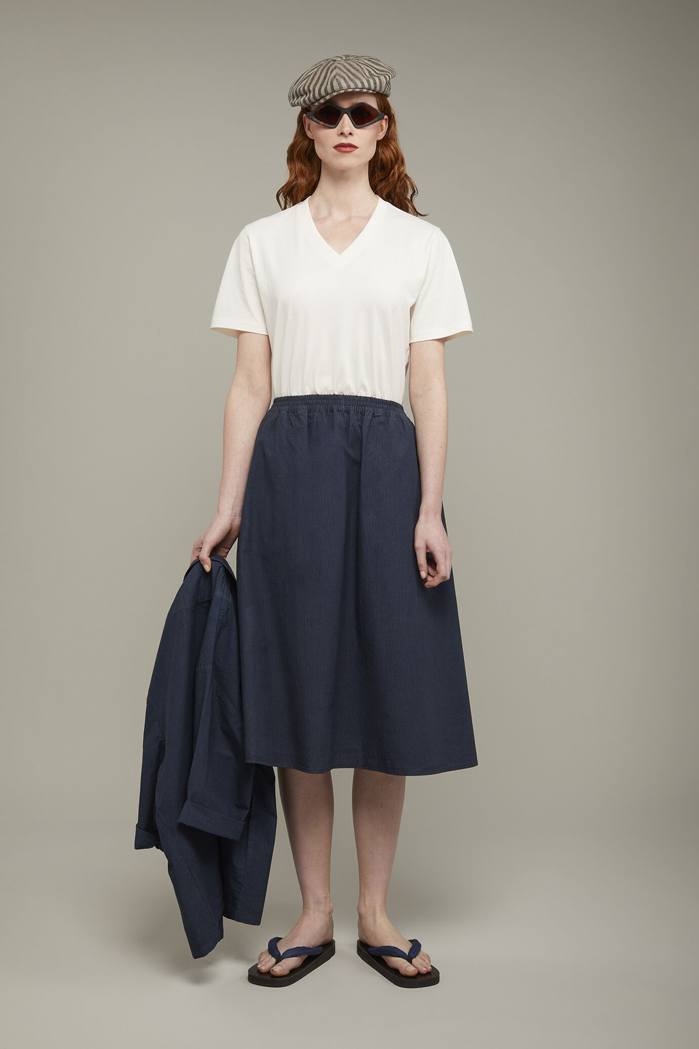 Women’s flared skirt 100% cotton elastic waist microcheck regular fit image number 0