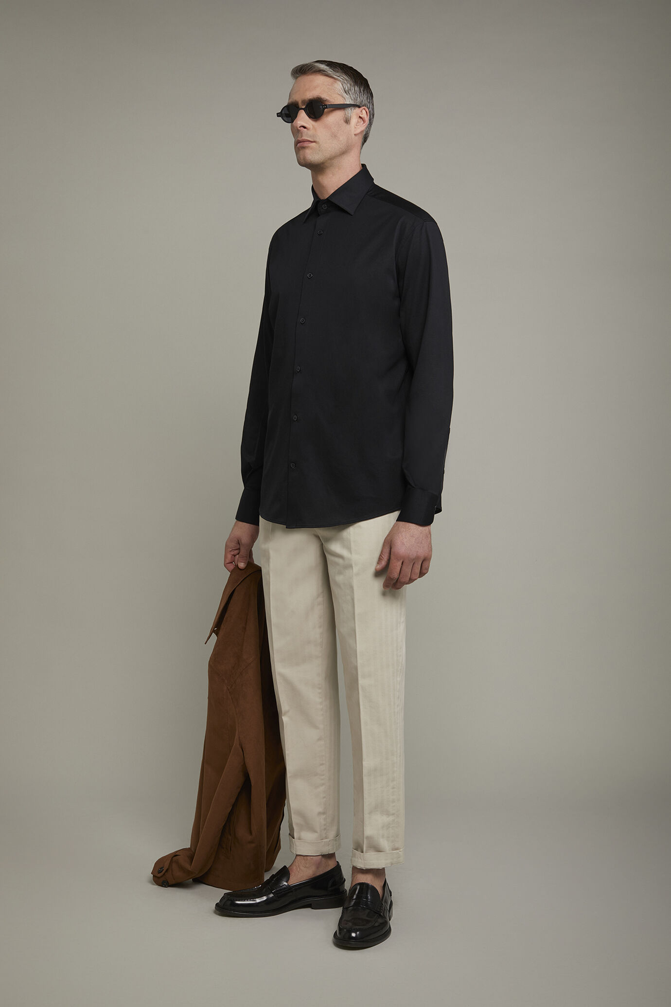 Polo camicia uomo a manica lunga con collo classico 100% cotone piquet regular fit image number 1
