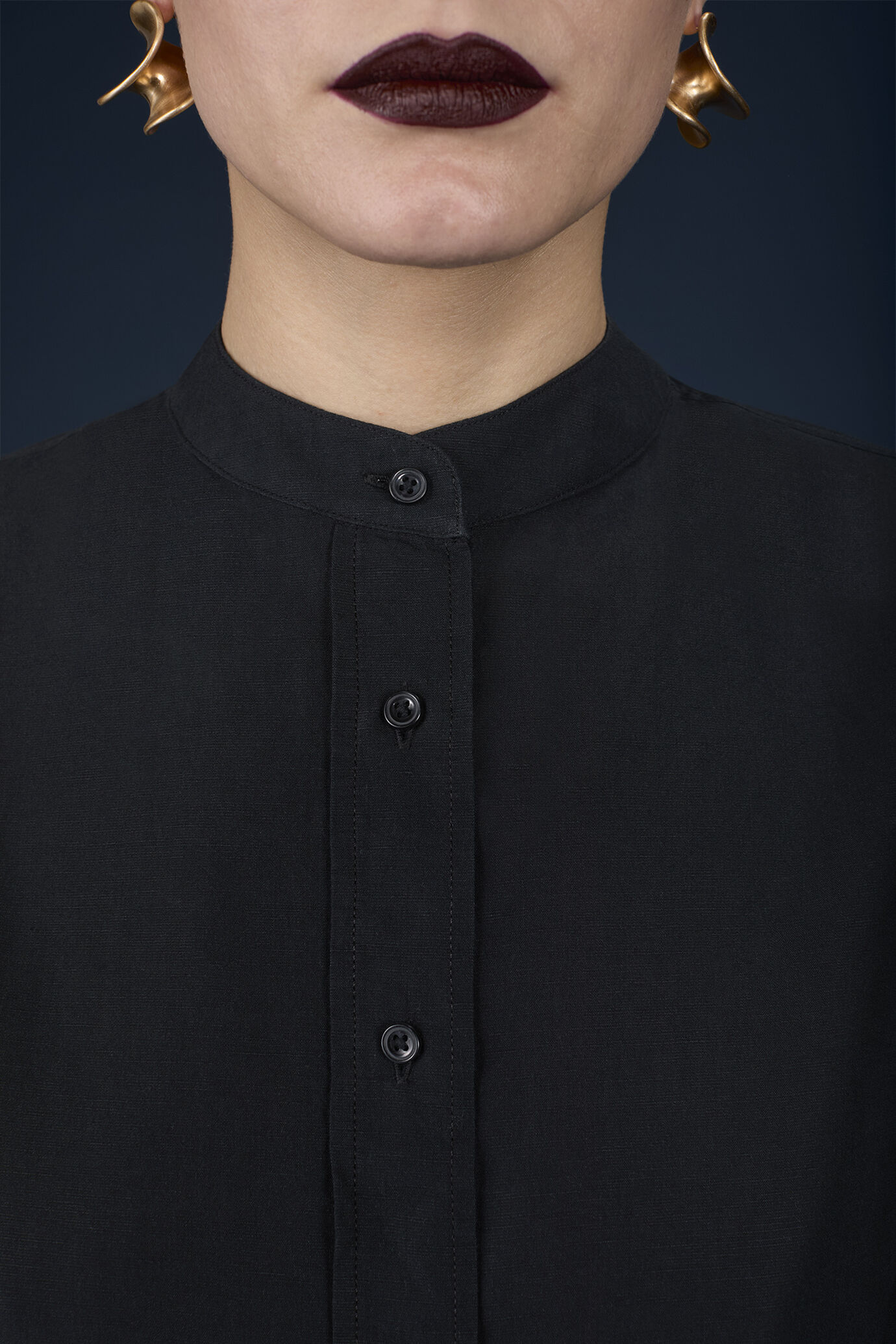 Midi-Hemdblusenkleid mit langen Ärmeln und koreanischem Kragen image number 3