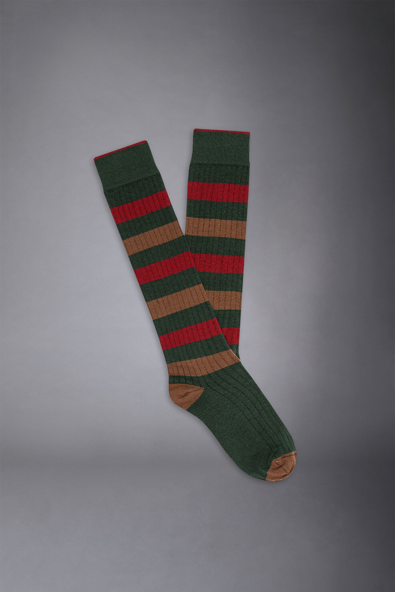 Long sock in wide ribbed knit regimental pattern made in italy