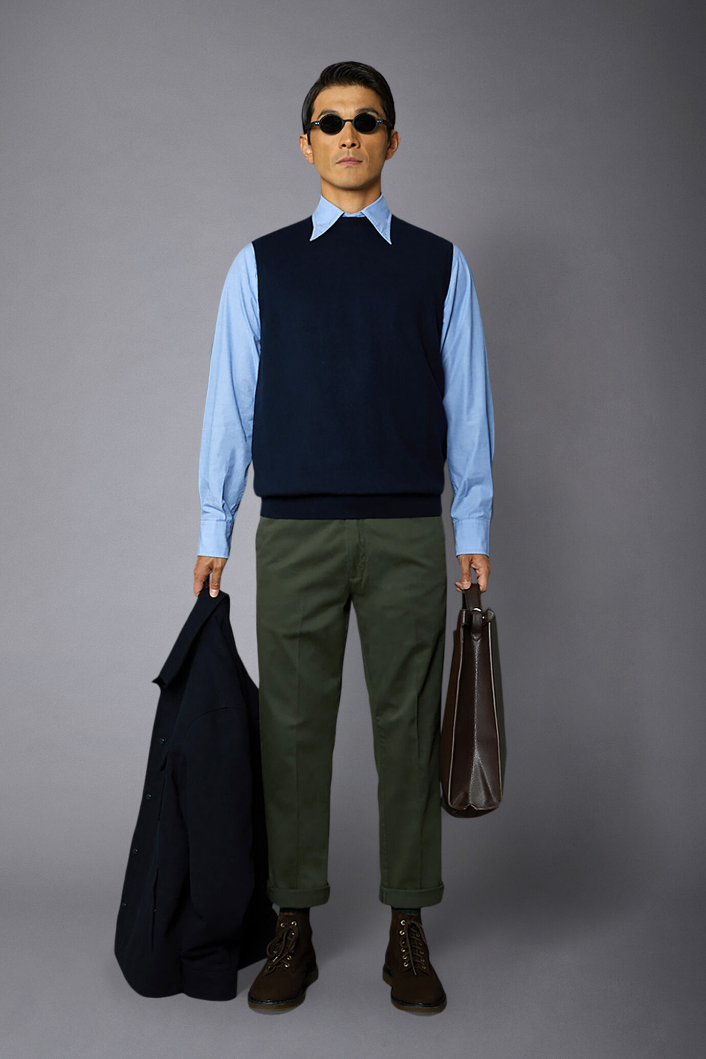 Men's wool and cotton roundneck waistcoat