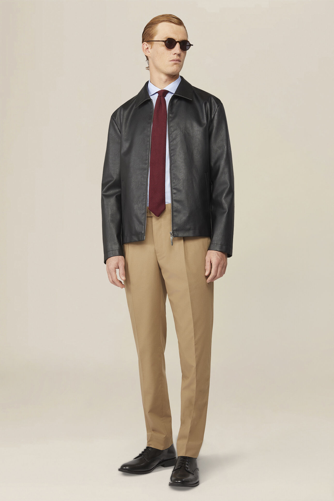 Men's regular fit jacket lined in hammered faux leather image number 1