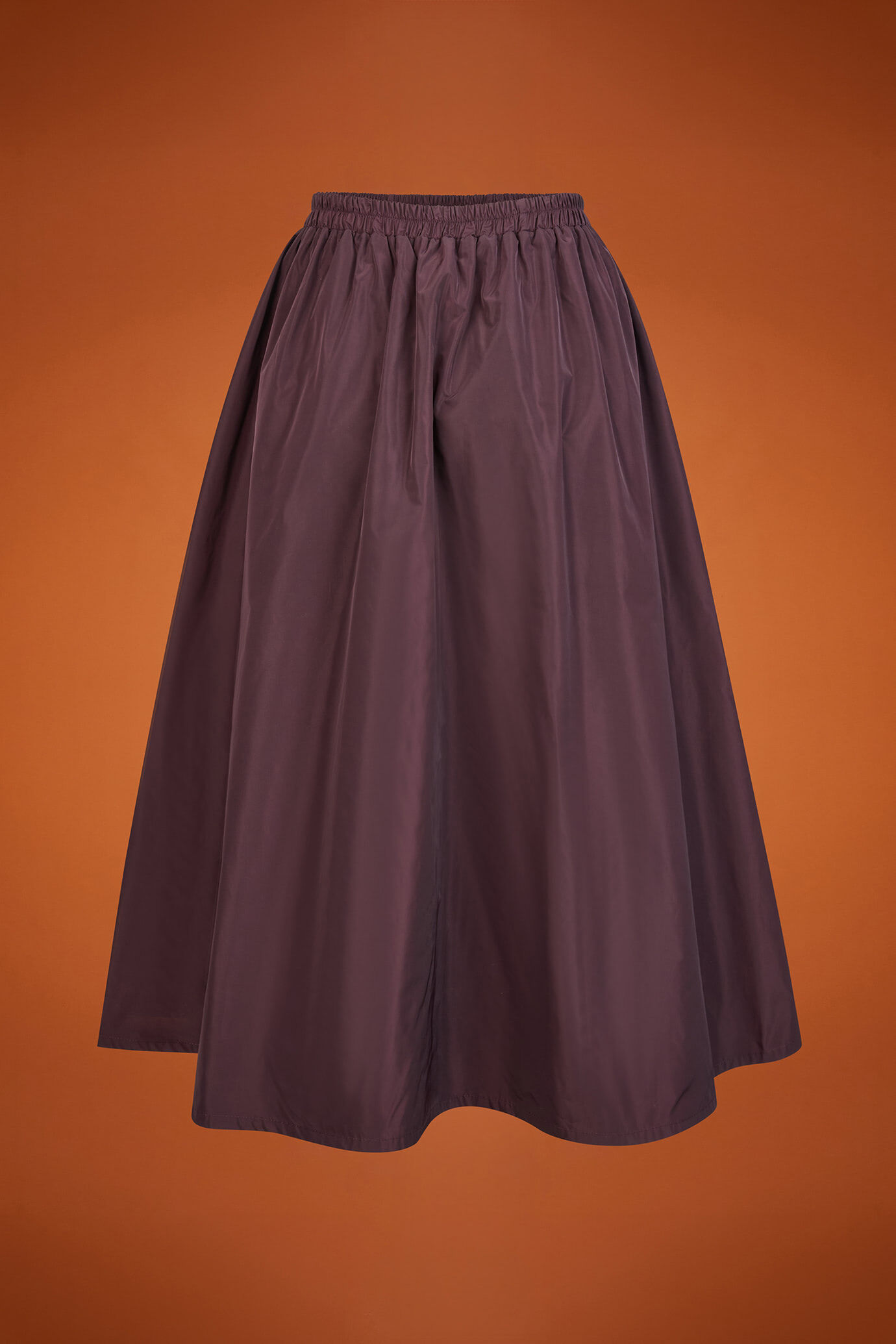 Gonna donna lunga a palloncino in taffet&agrave; tinta unita con elastico in vita regular fit image number 6