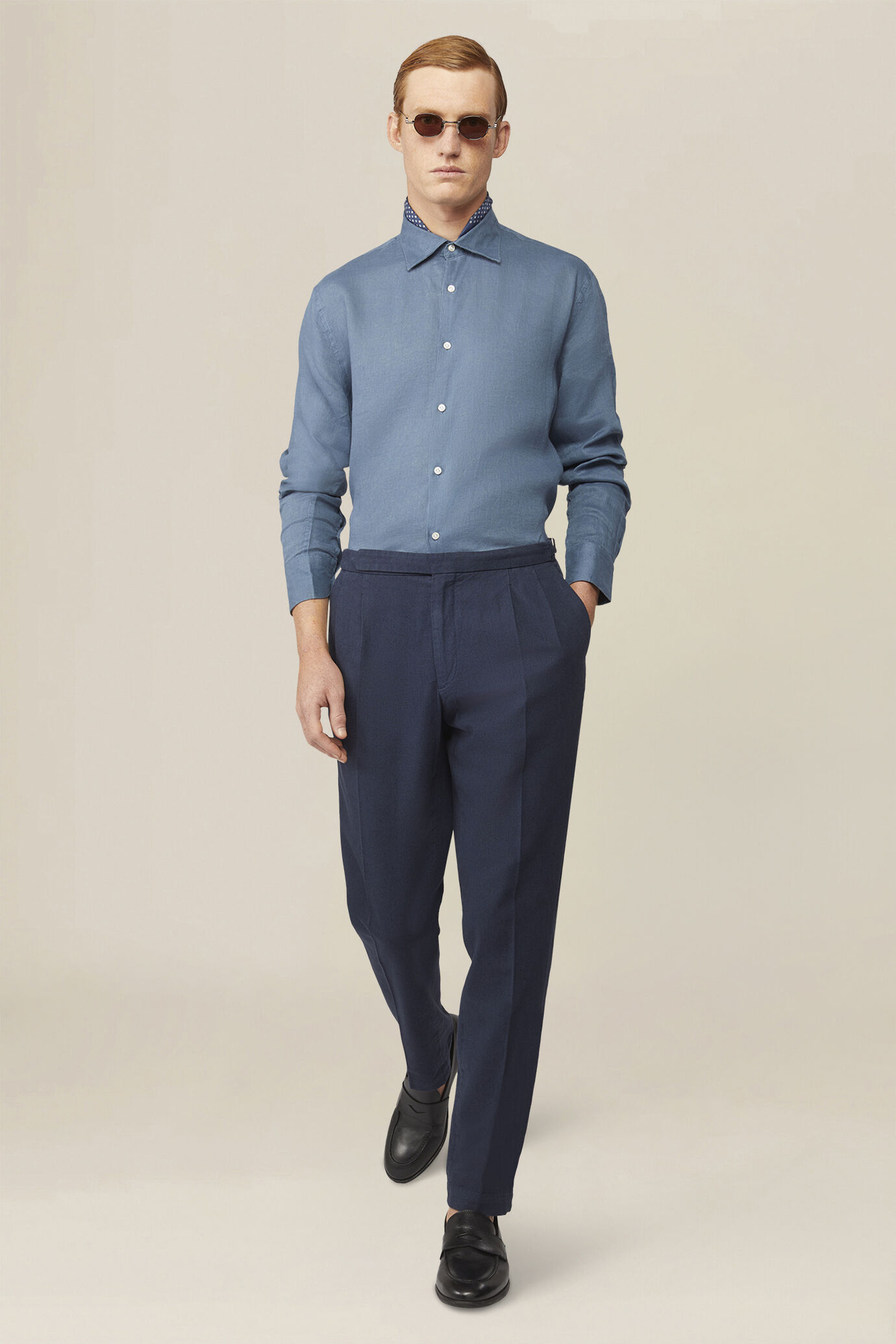 Chemise pour homme 100 % lin boutons blanc cass&eacute; image number 1