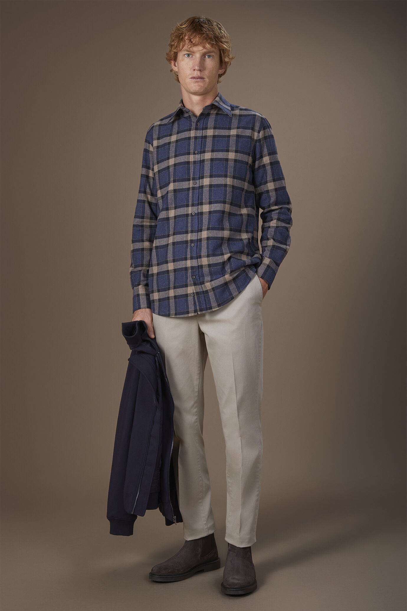 Camicia uomo casual tessuto in flanella a quadri comfort fit image number 1