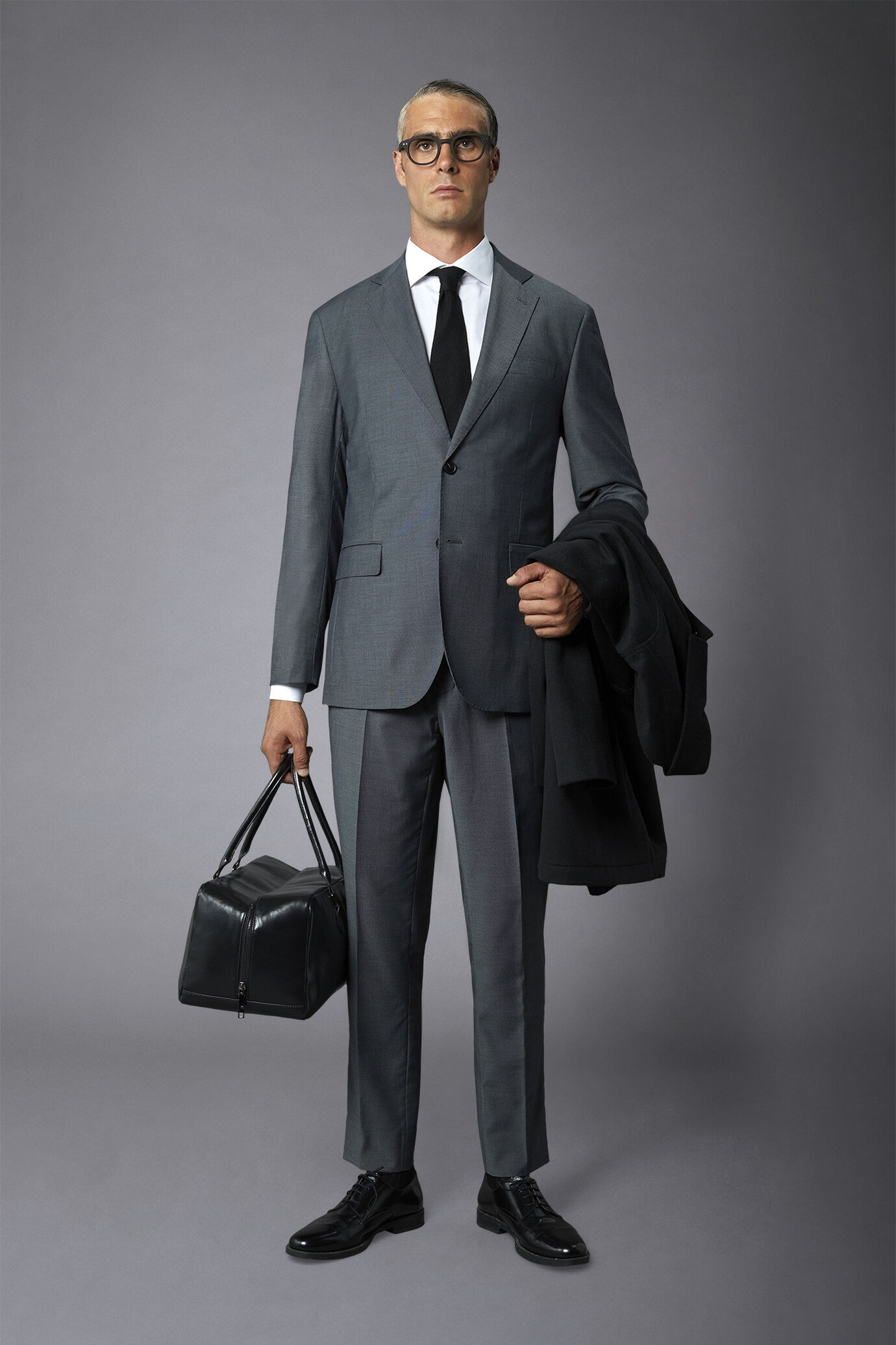 Men's single-breasted suit regular fit bird's eye fabric image number 0