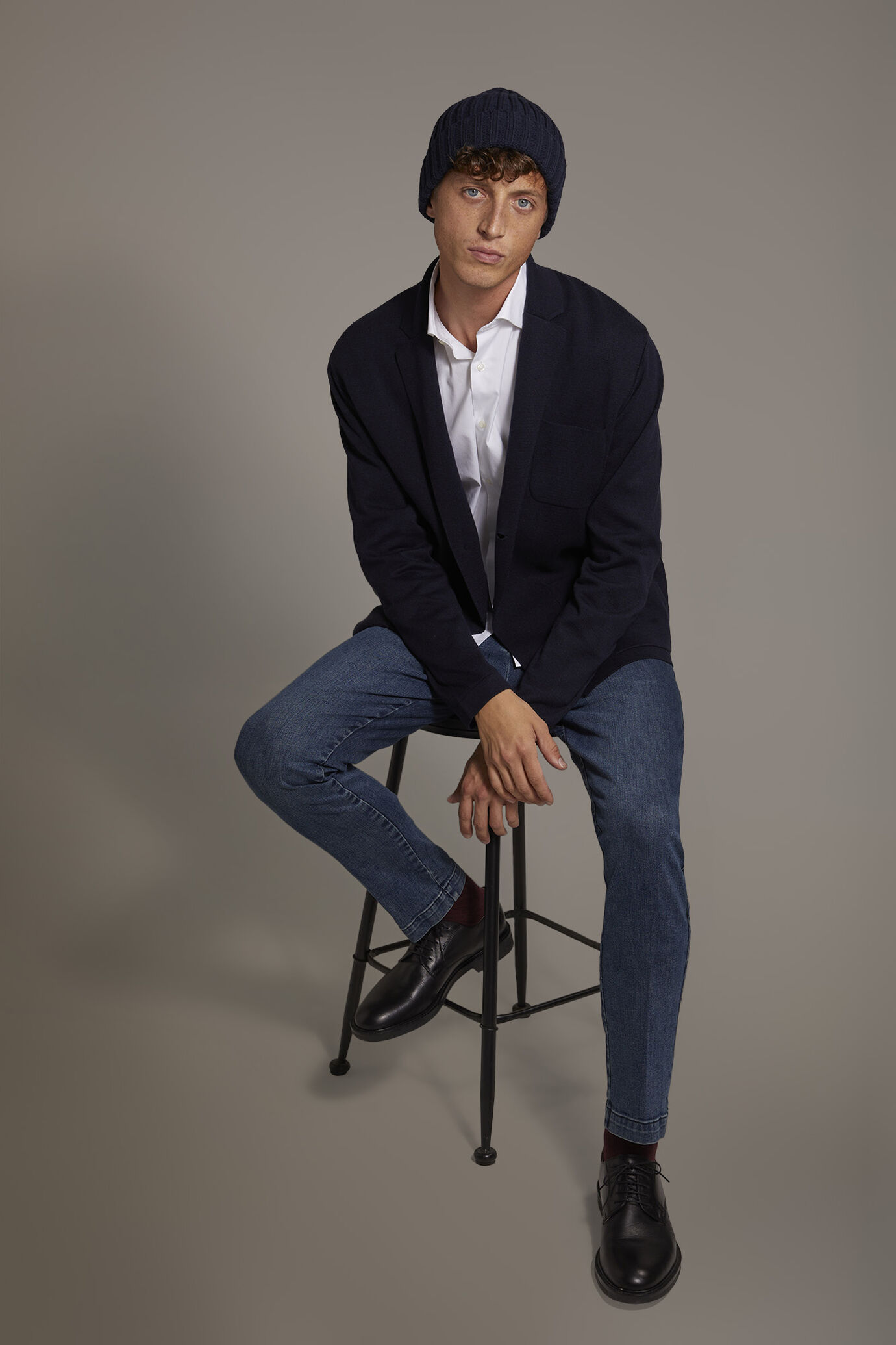 Regular fit denim chino trousers in denim fabric image number 0