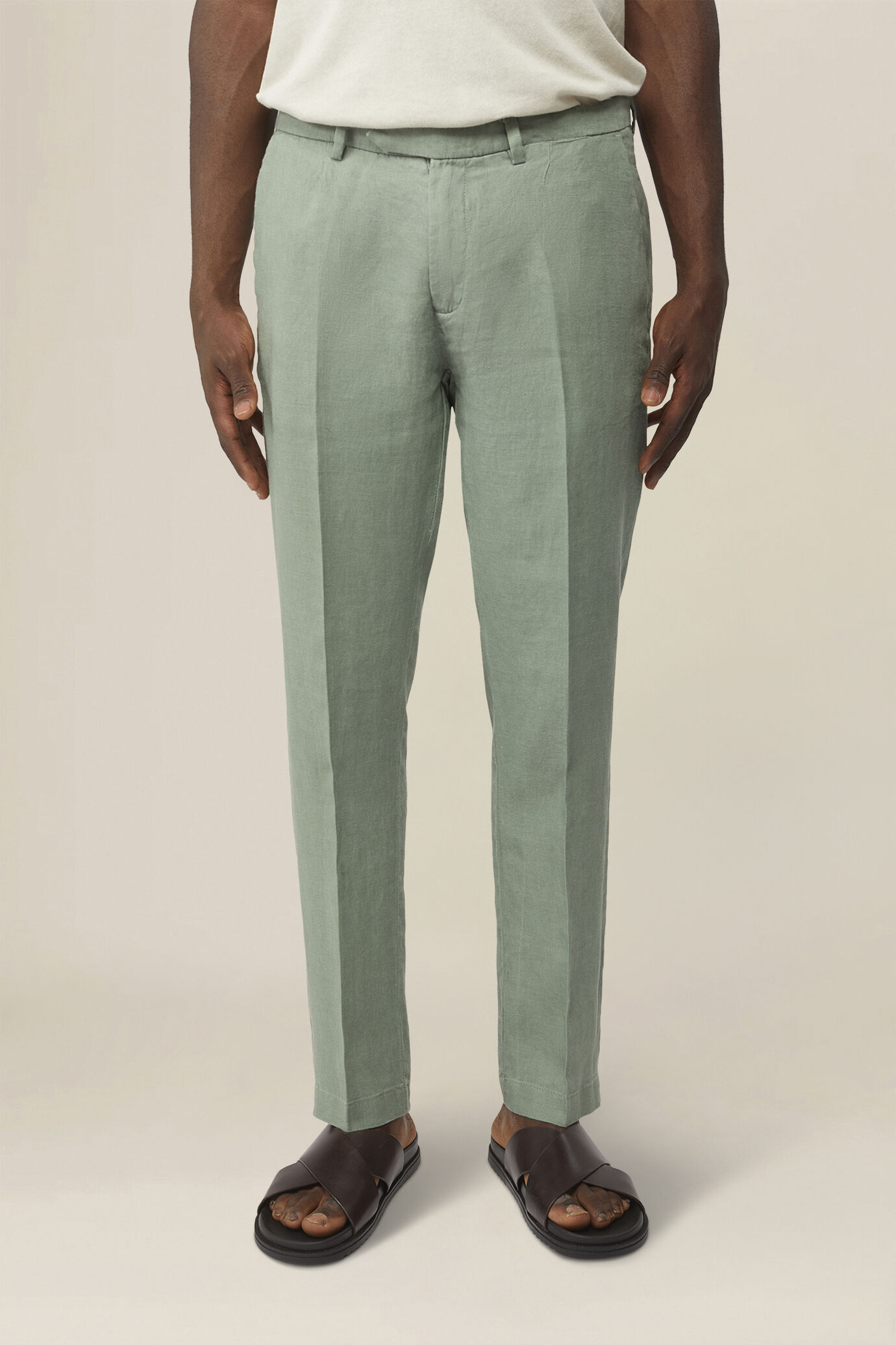 Men's trousers 100% linen with two small pleats and concealed button image number 1