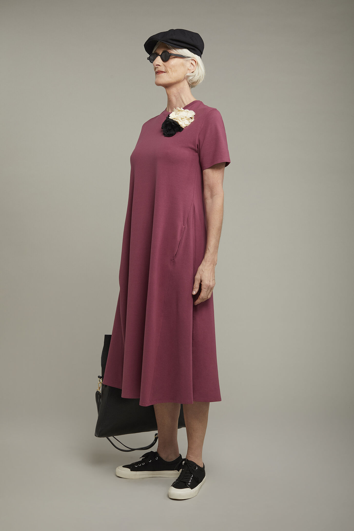 Women’s round neck midi dress with short sleeve in stretch cotton jersey regular fit image number 1