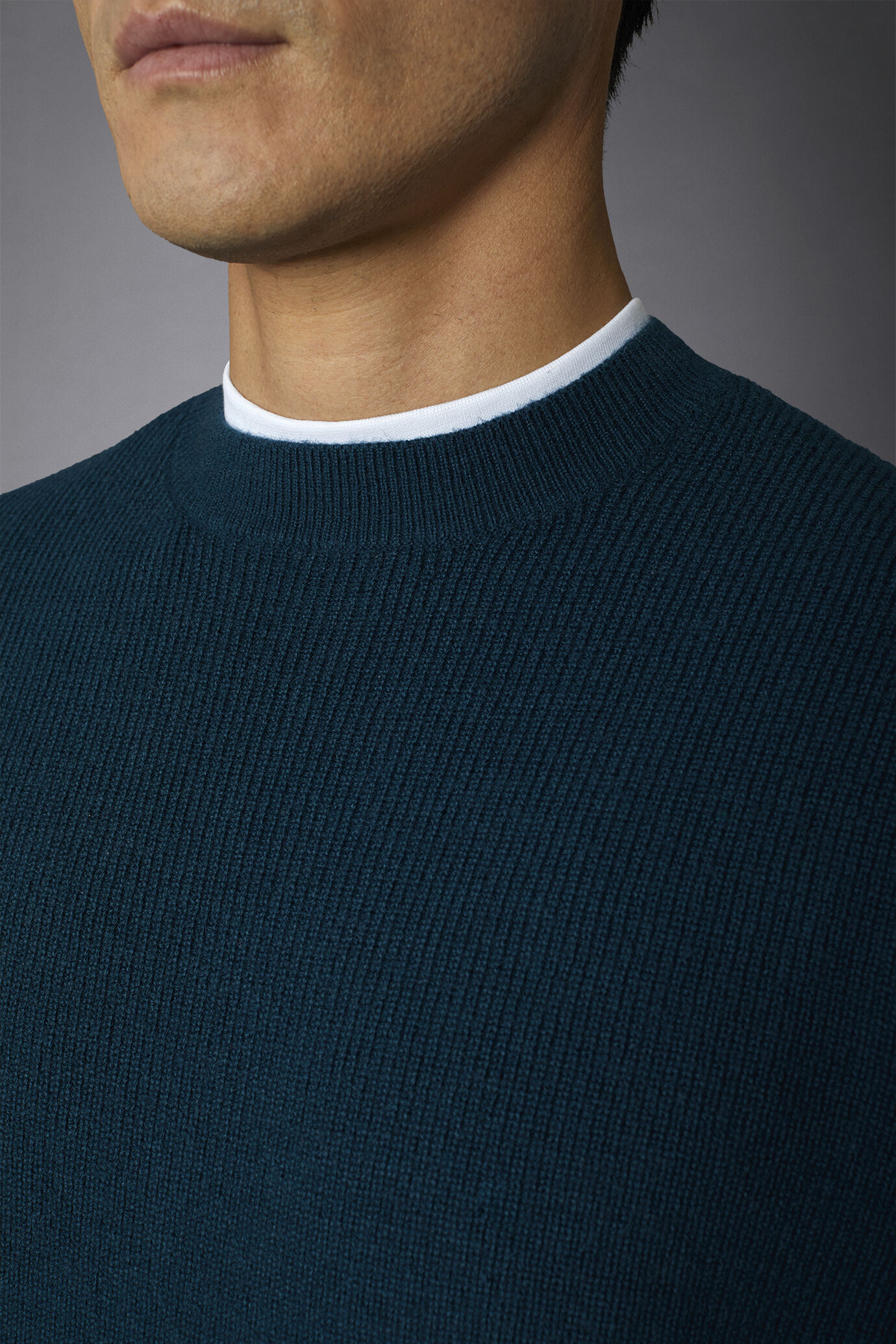 Pull &agrave; col ras du cou avec tricot en c&ocirc;tes anglaises, coupe r&eacute;guli&egrave;re image number 2