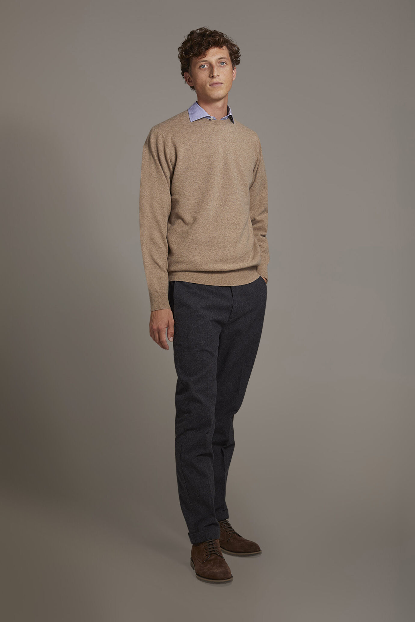 Pantalone chino regular fit tessuto tinto filo pied de poule image number 1