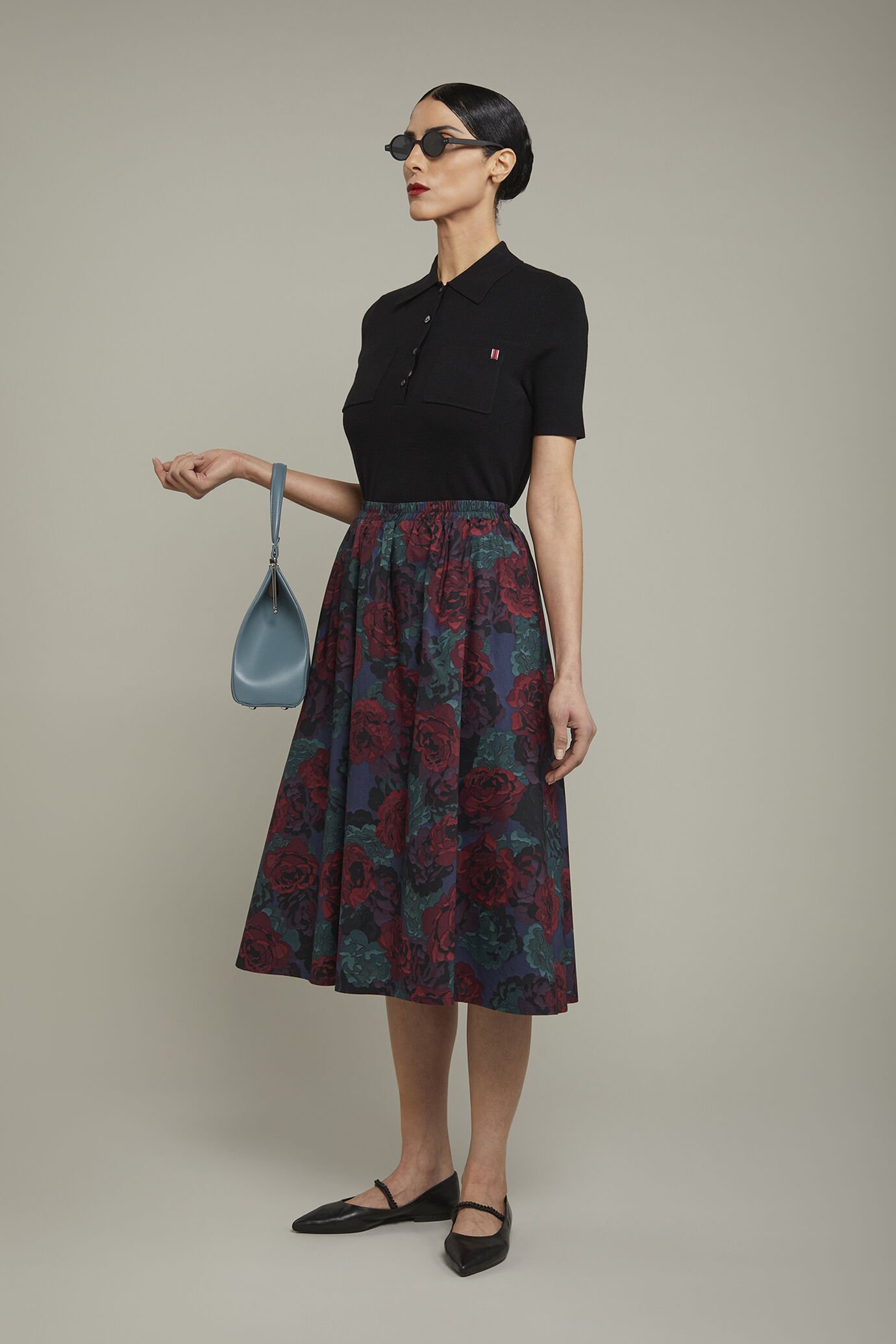 Gonna donna 100% cotone svasata con elastico in vita disegno floreale regular fit image number 1