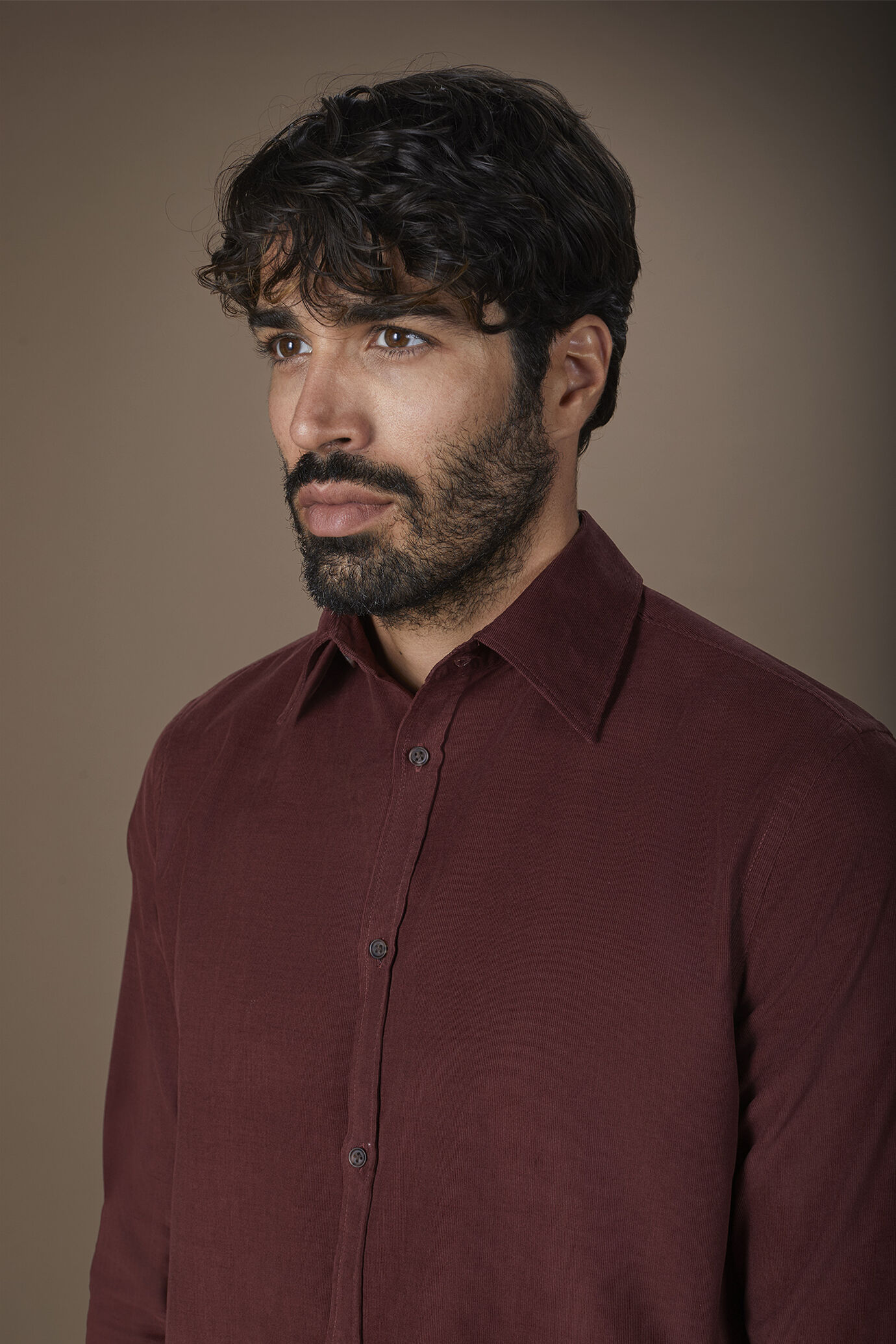 Men's casual shirt in 100% cotton 1000 Stripe velvet fabric plain colour image number 2