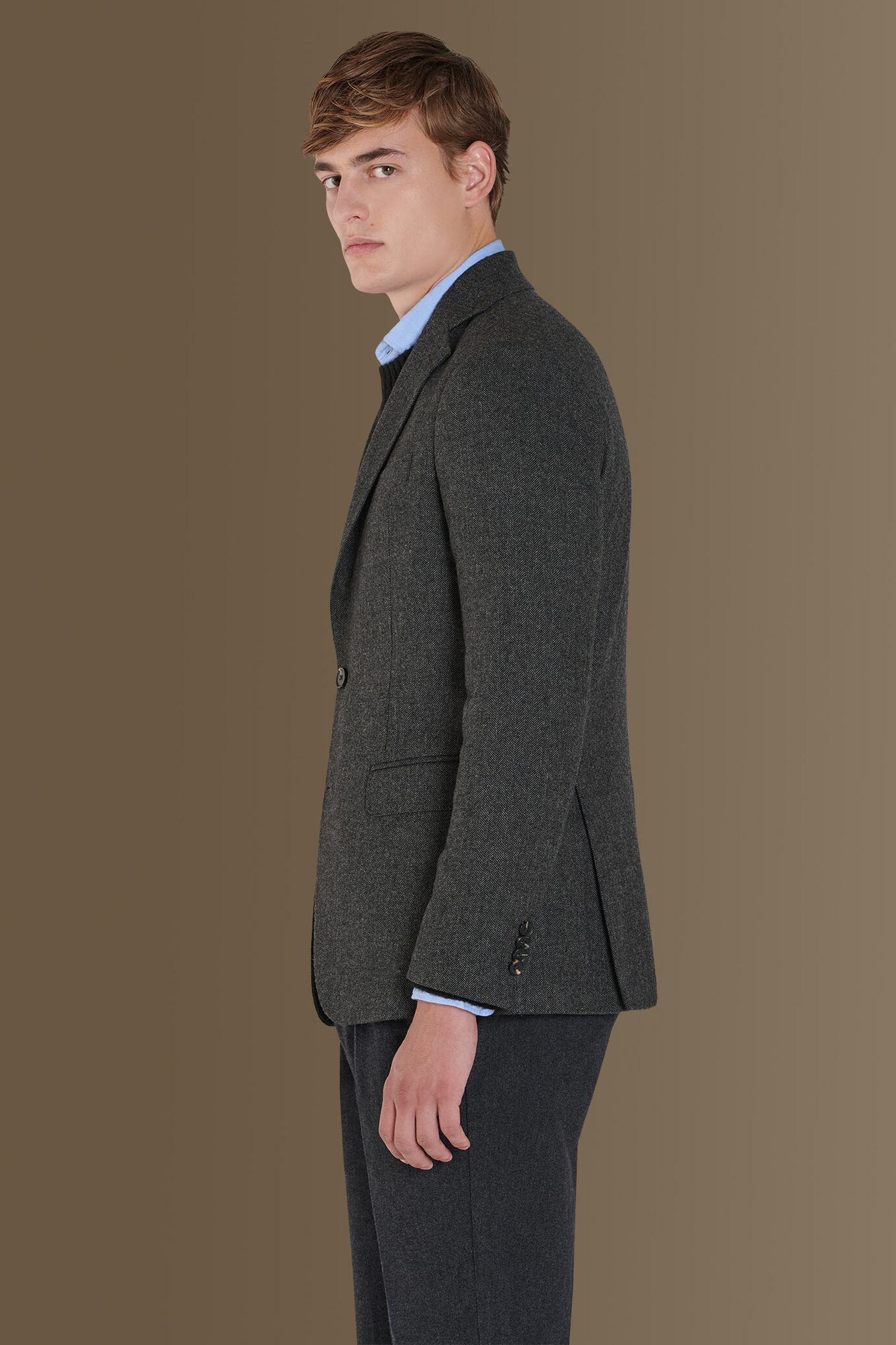 Giacca monopetto con tessuto spigato image number 2