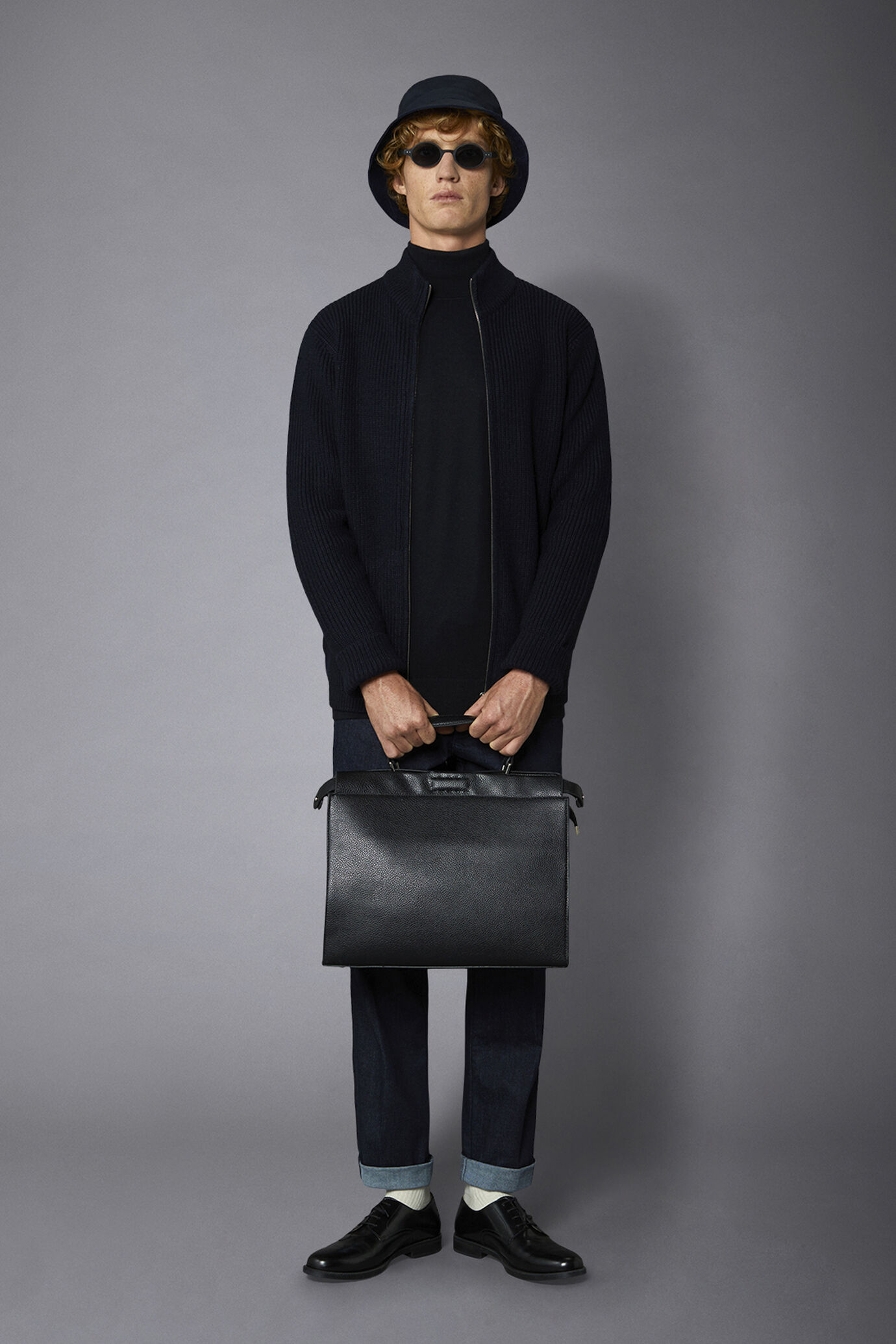 Cardigan zipp&eacute; &agrave; col montant en laine m&eacute;lang&eacute;e &agrave; c&ocirc;tes anglaises, coupe r&eacute;guli&egrave;re image number 0