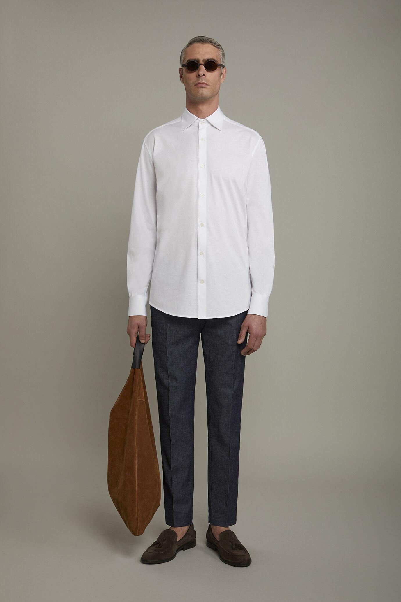 Polo camicia uomo a manica lunga con collo classico 100% cotone piquet  regular fit