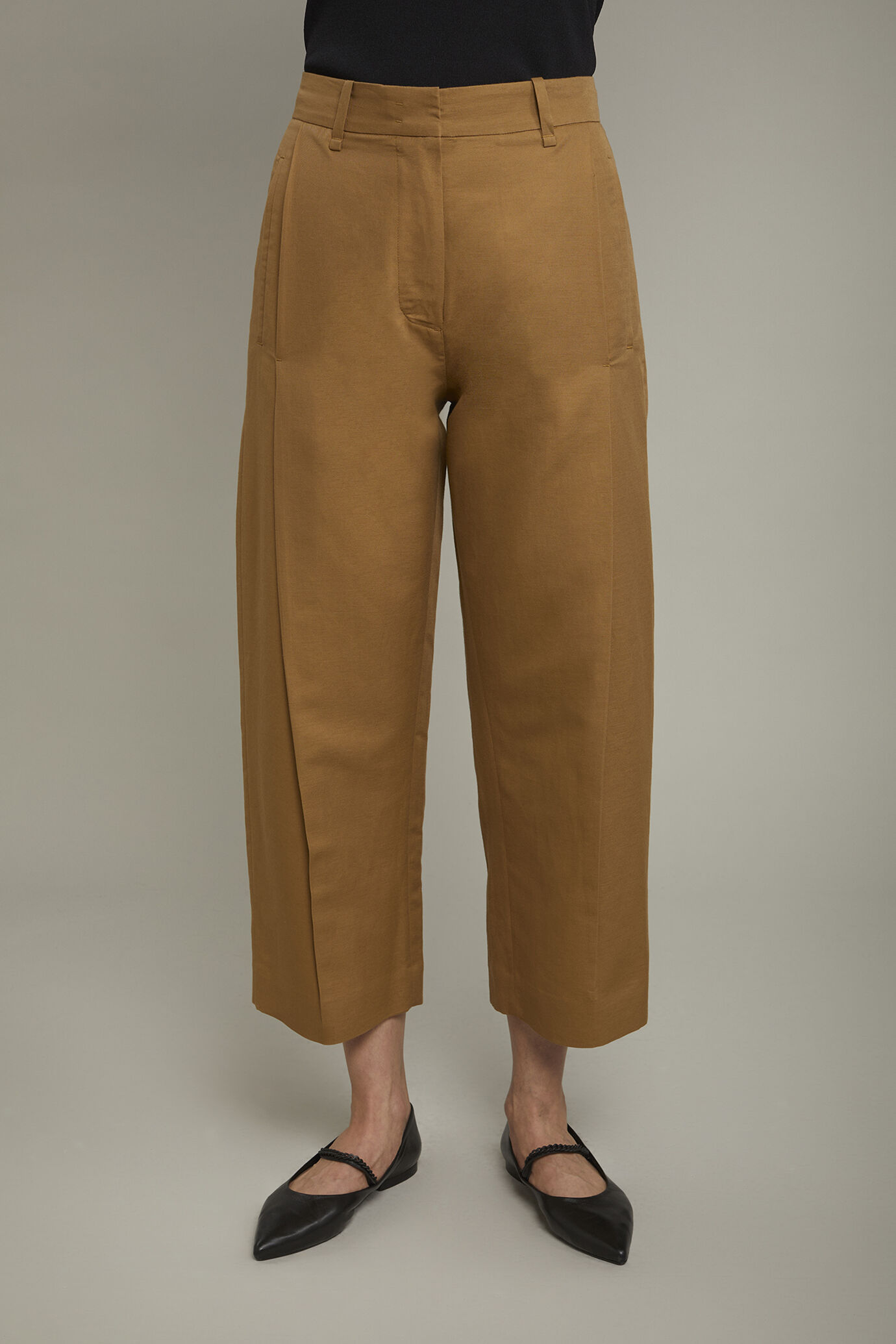 Pantalone donna a gamba larga misto lino e cotone regular fit image number 2