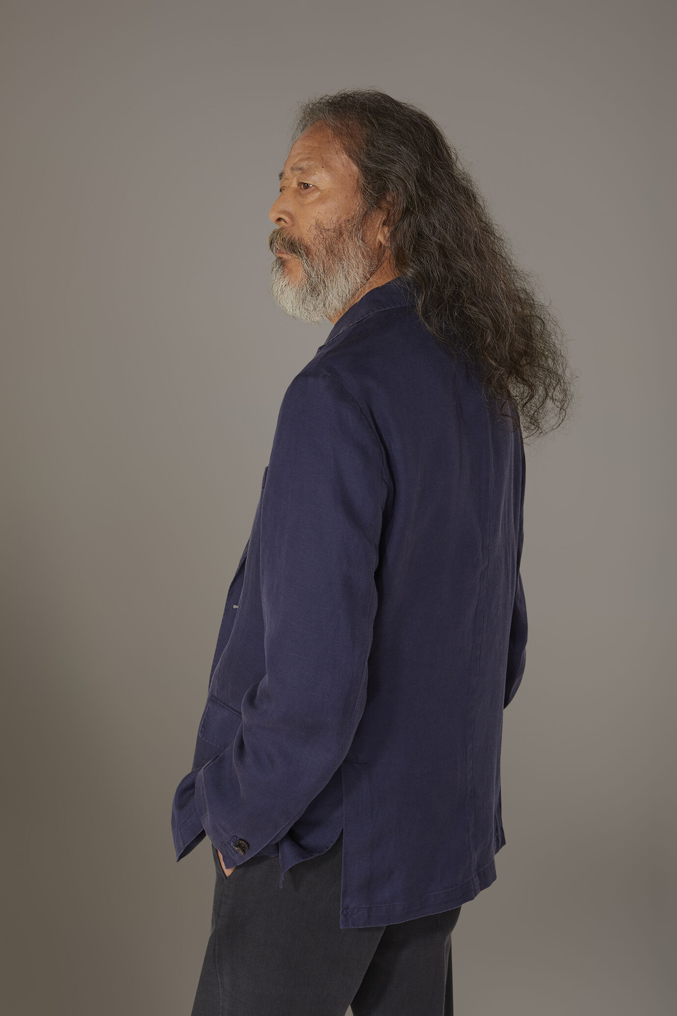 Single breasted linen blend jacket with flap pocket image number 2