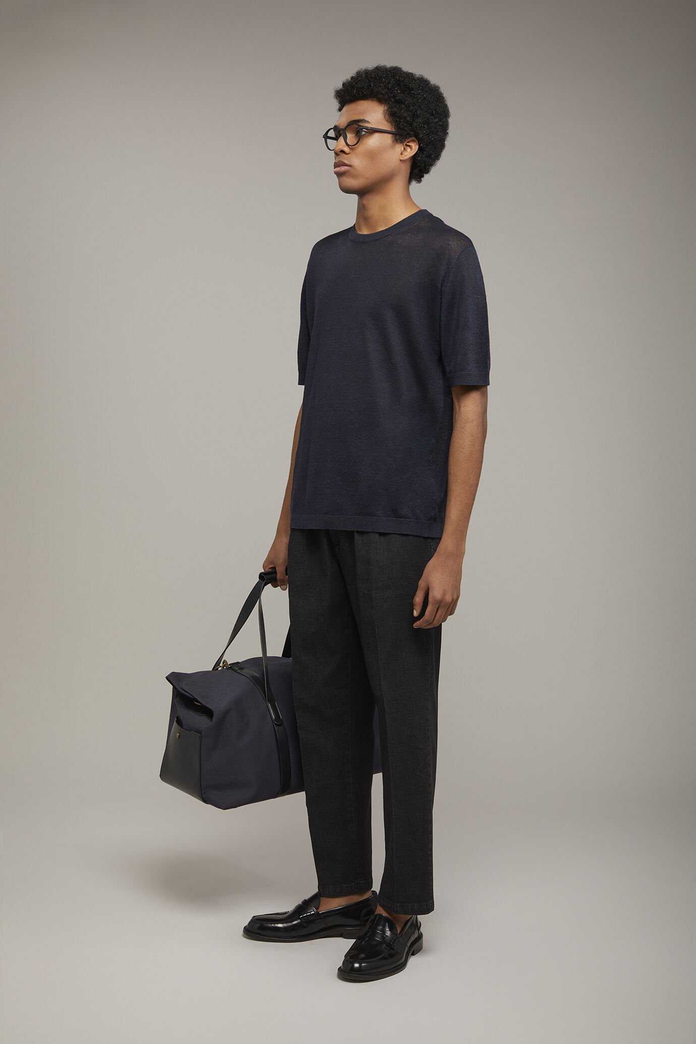 T-shirt uomo in maglia 100% lino con manica corta regular fit image number 1