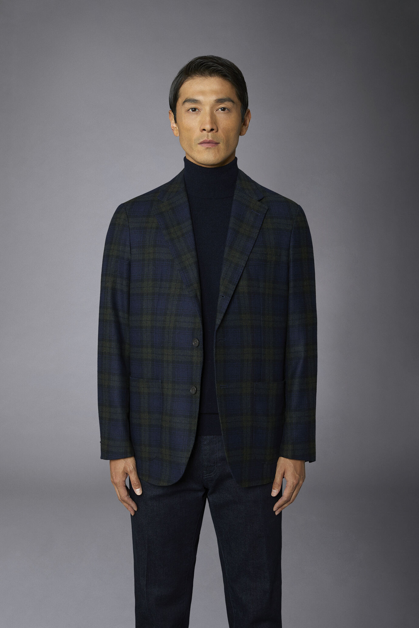 Einreihige Jacke aus Wollmischung mit Blackwatch-Design, reguläre Passform image number 2