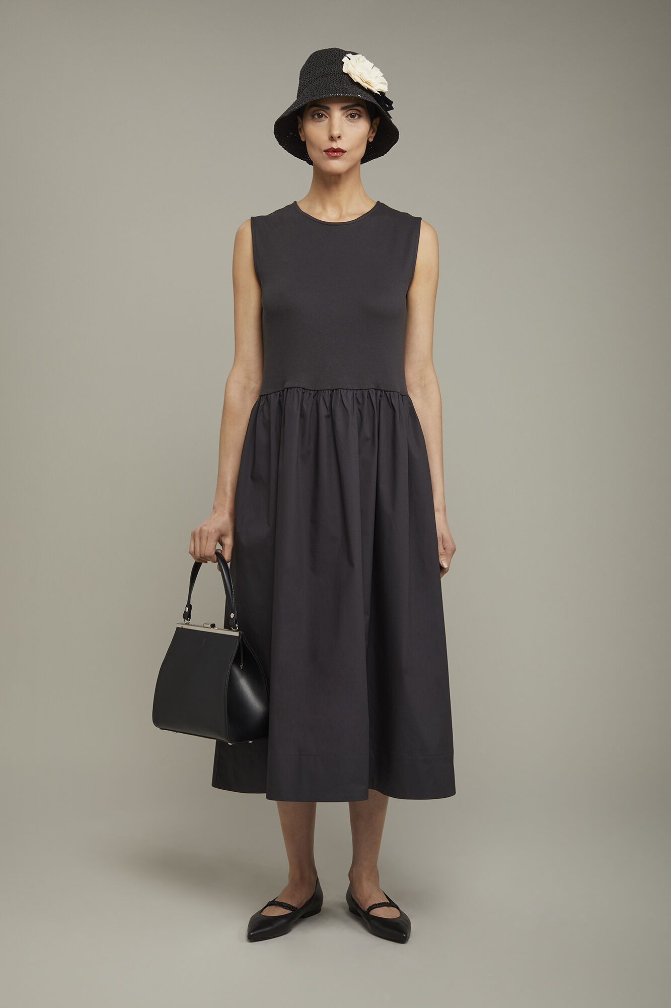 Abito midi donna smanicato 100% cotone in jersey regular fit
