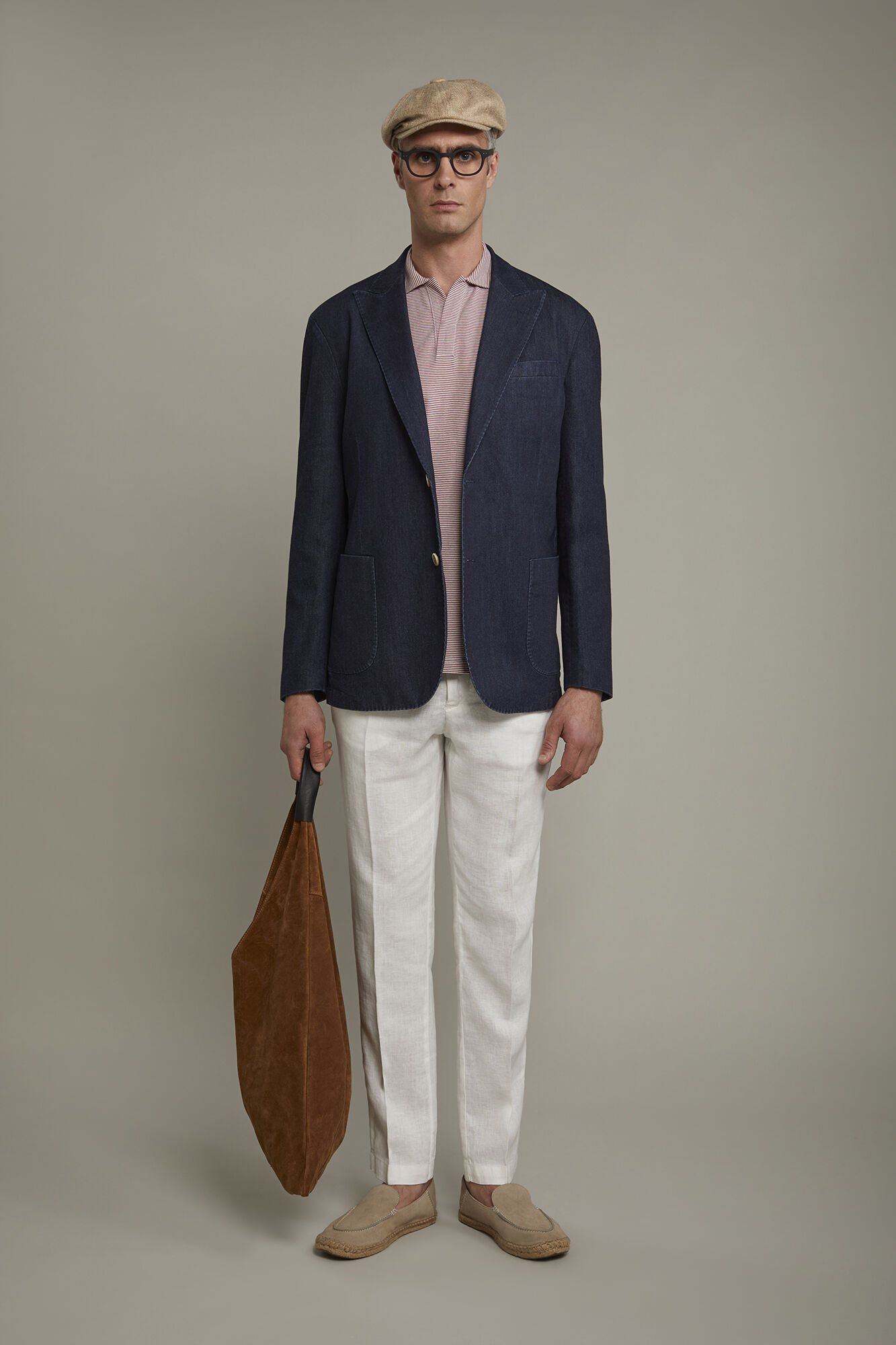 Giacca uomo sfoderata monopetto con rever a lancia e tasche a toppa regular fit