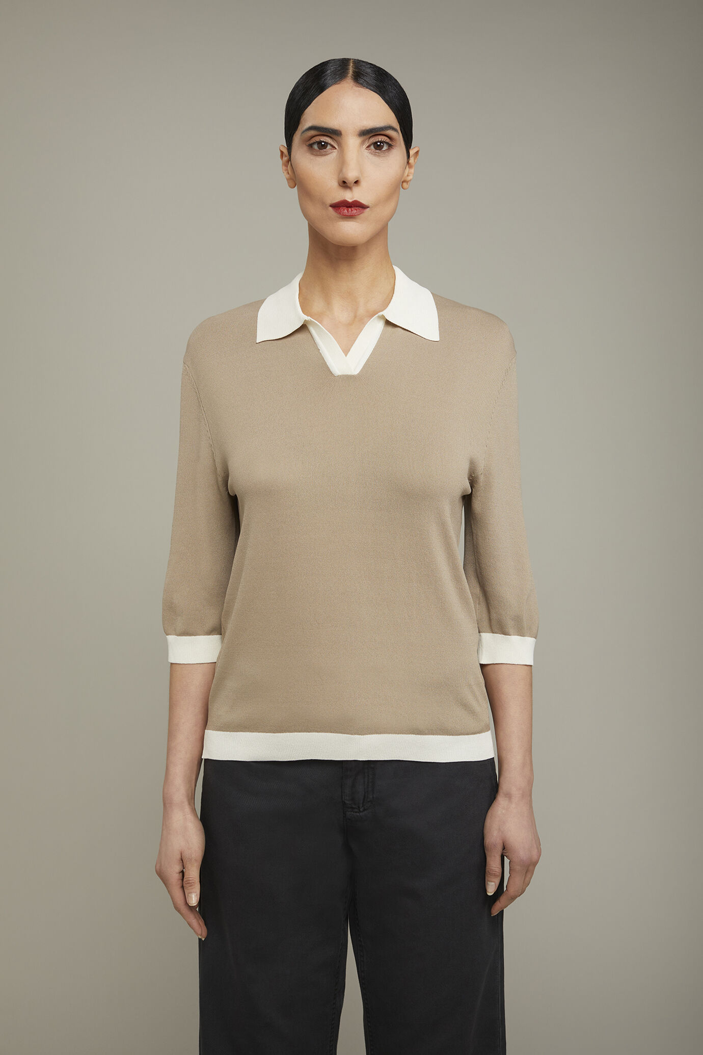 Damen-Poloshirt mit 3/4-Ärmeln in normaler Passform