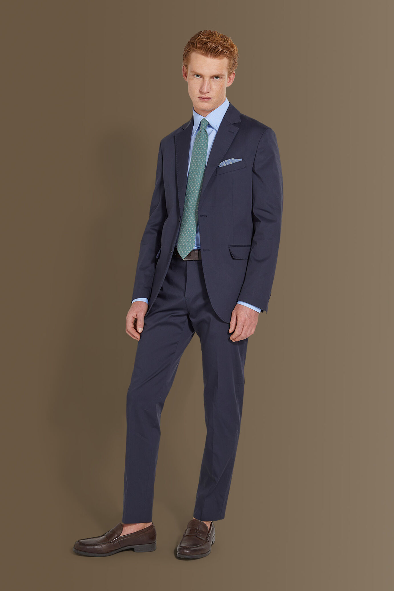 Single breasted suit flat trousers cotton blend fabric solid colour made in italy image number 1