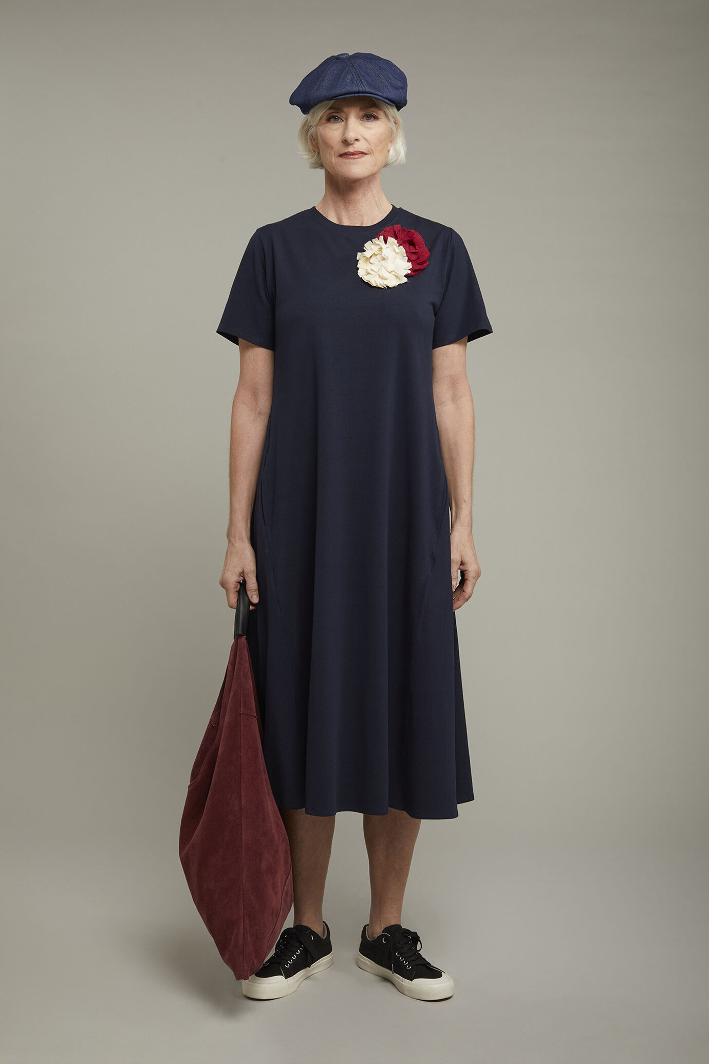 Women’s round neck midi dress with short sleeve in stretch cotton jersey regular fit