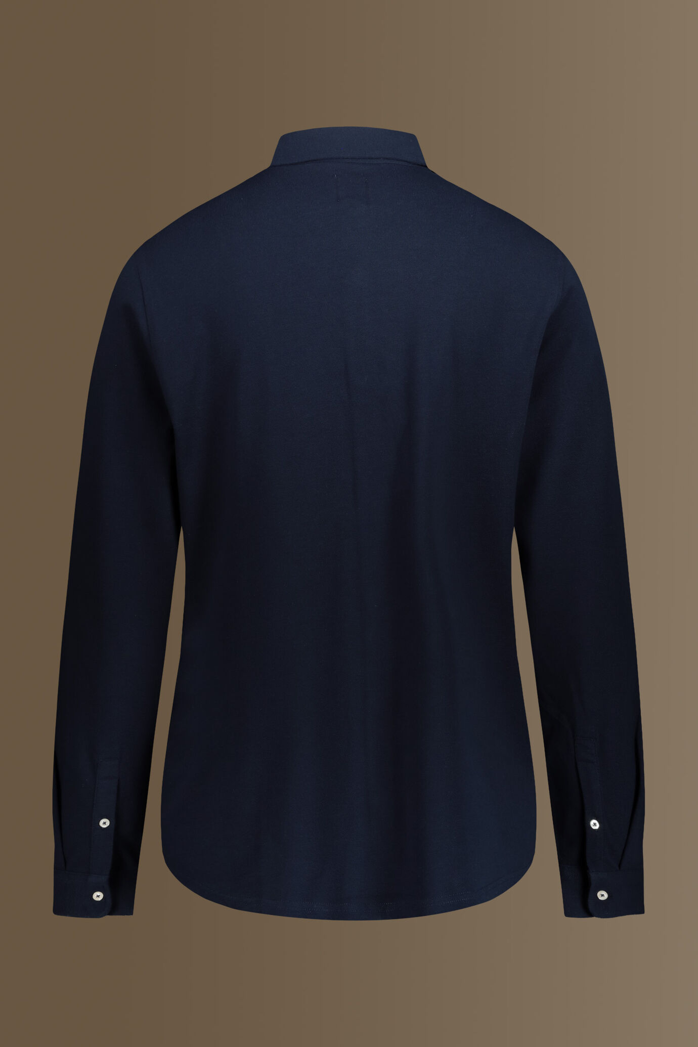 Polo camicia manica lunga uomo 100% cotone piquet tinta unita image number 1