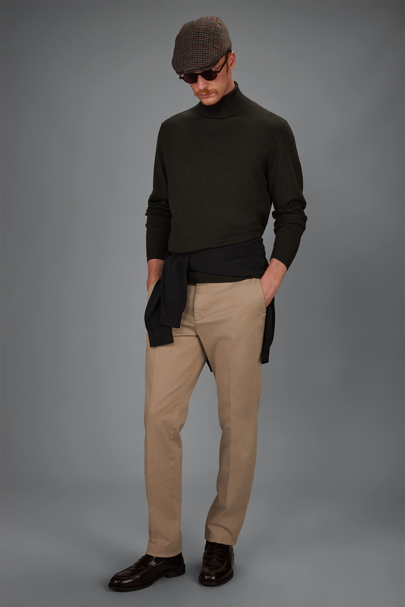 Men's regular fit high neck jumper in wool and cotton image number 0