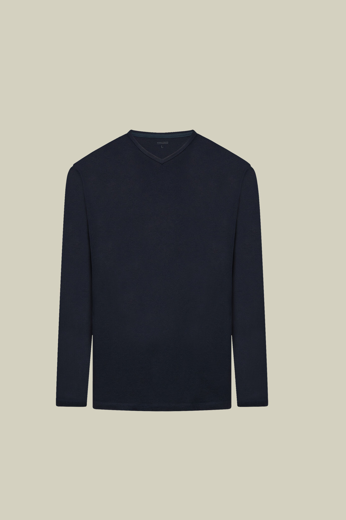 Men's regular fit long-sleeved V-neck T-shirt in 100% cotton slub
