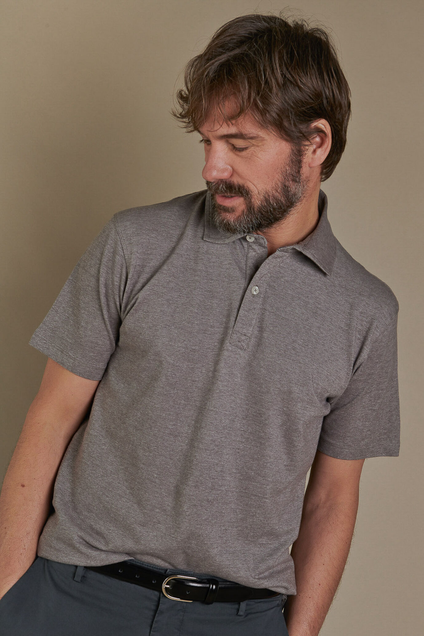 Polo uomo manica corta in puro cotone piquet melange tinta unita image number 0