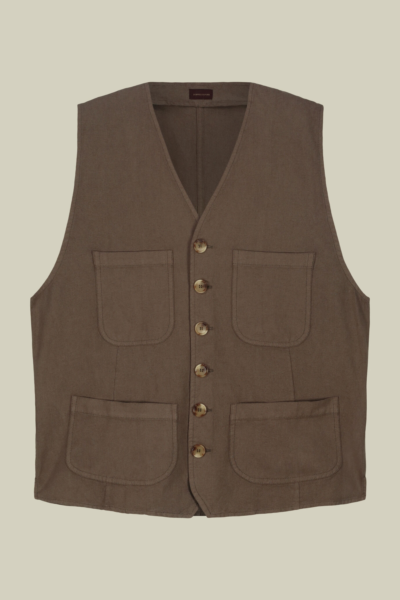 Gilet homme avec poches plaquées et col V en lin et coton